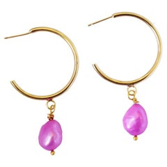 Pink freshwater pearl hoop earrings  by Ifemi Jewels