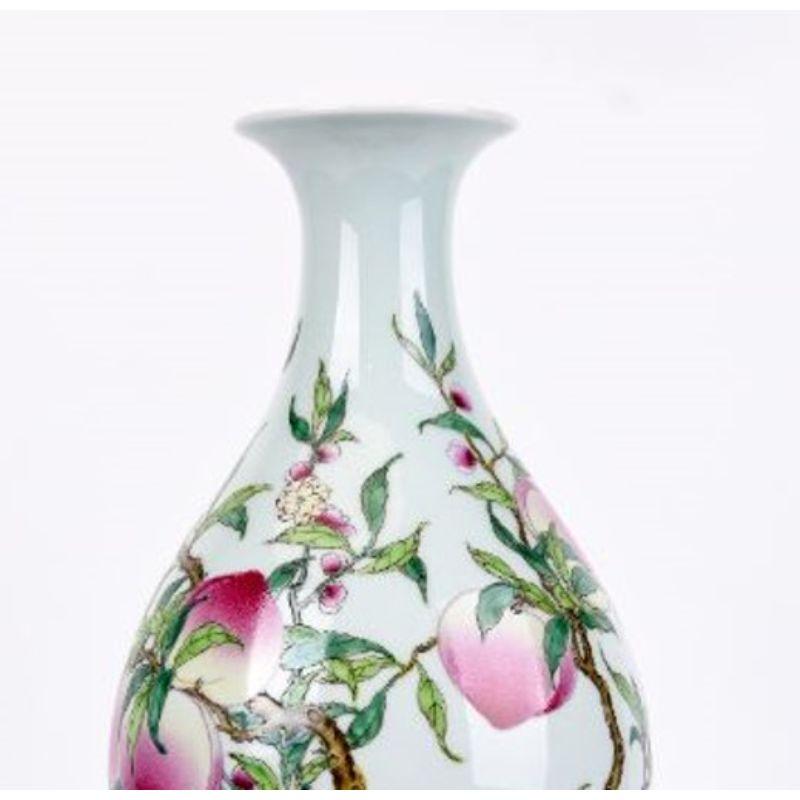 Glazed Pink Fruits Vase by WL Ceramics For Sale