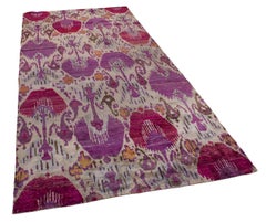 Tapis moderne rose pourpre lilas beige argenté Ikat Design Natural Silk Hand-Knotted Rug