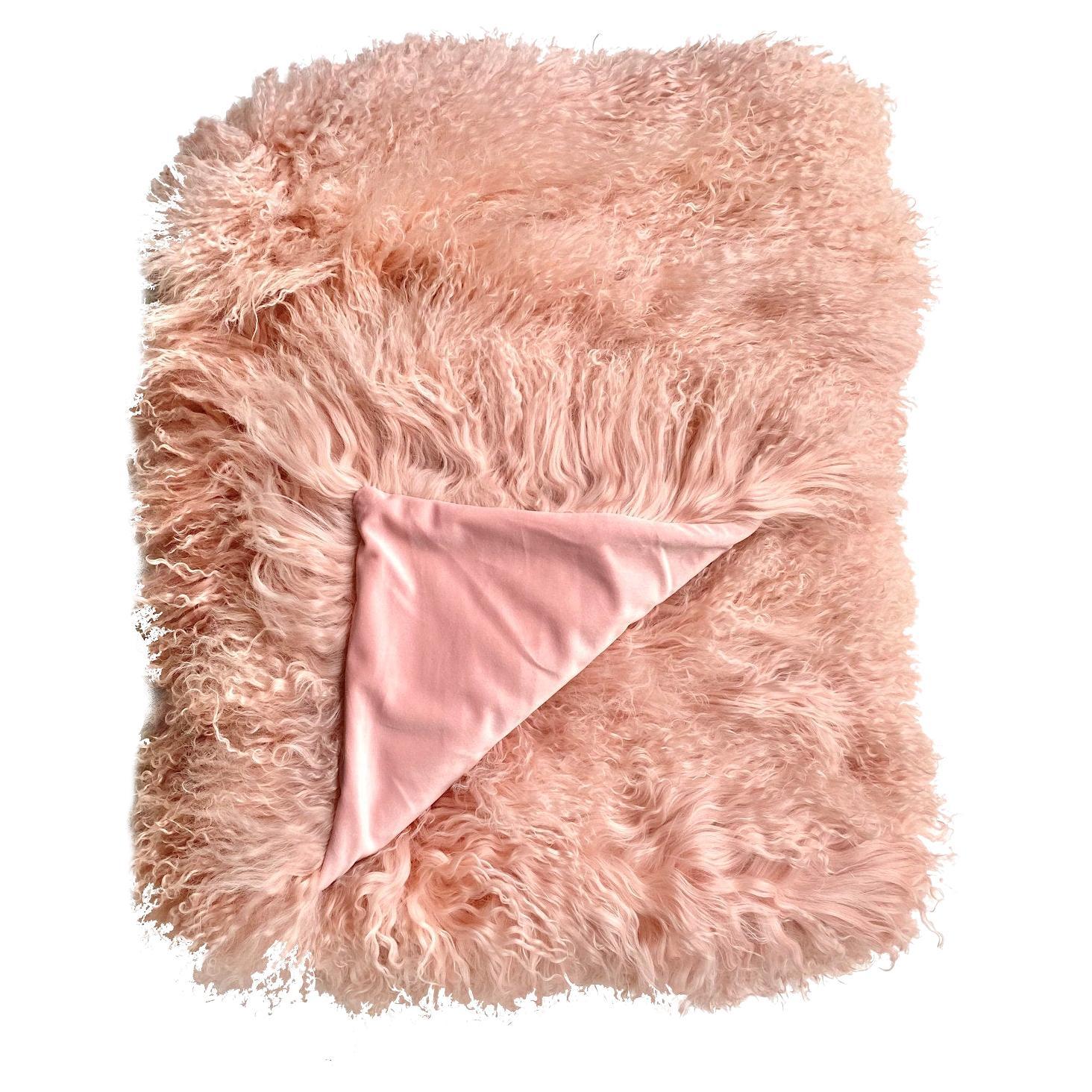 Pink Fur Banket Throw Mongolian Sheepskin