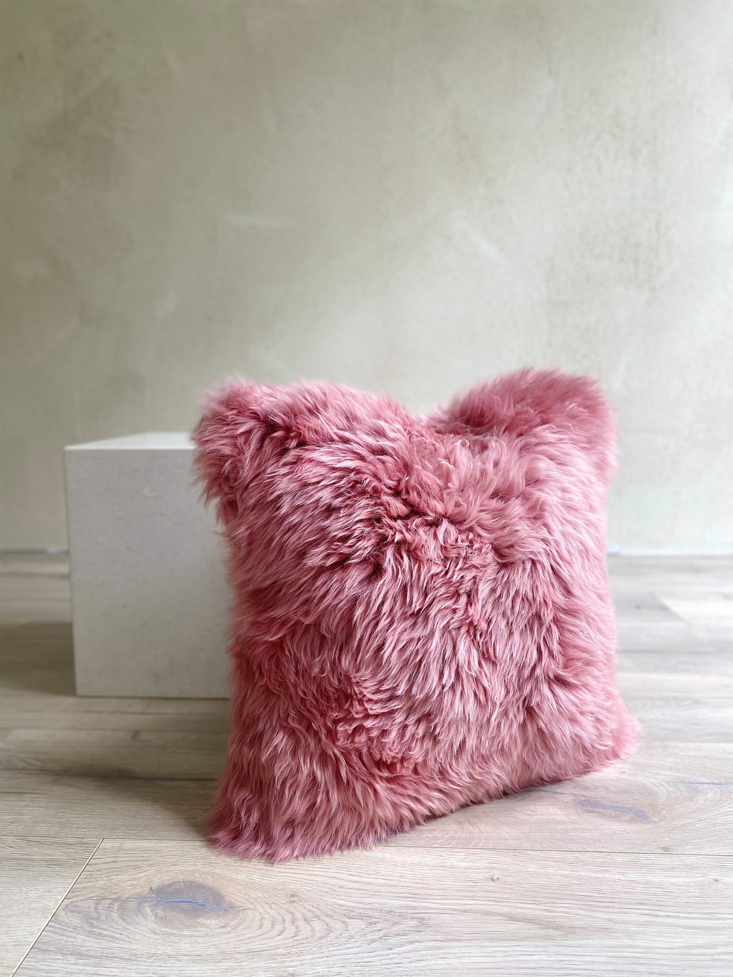 Scandinavian Modern Pink Fur Pillow Merino Lambskin For Sale