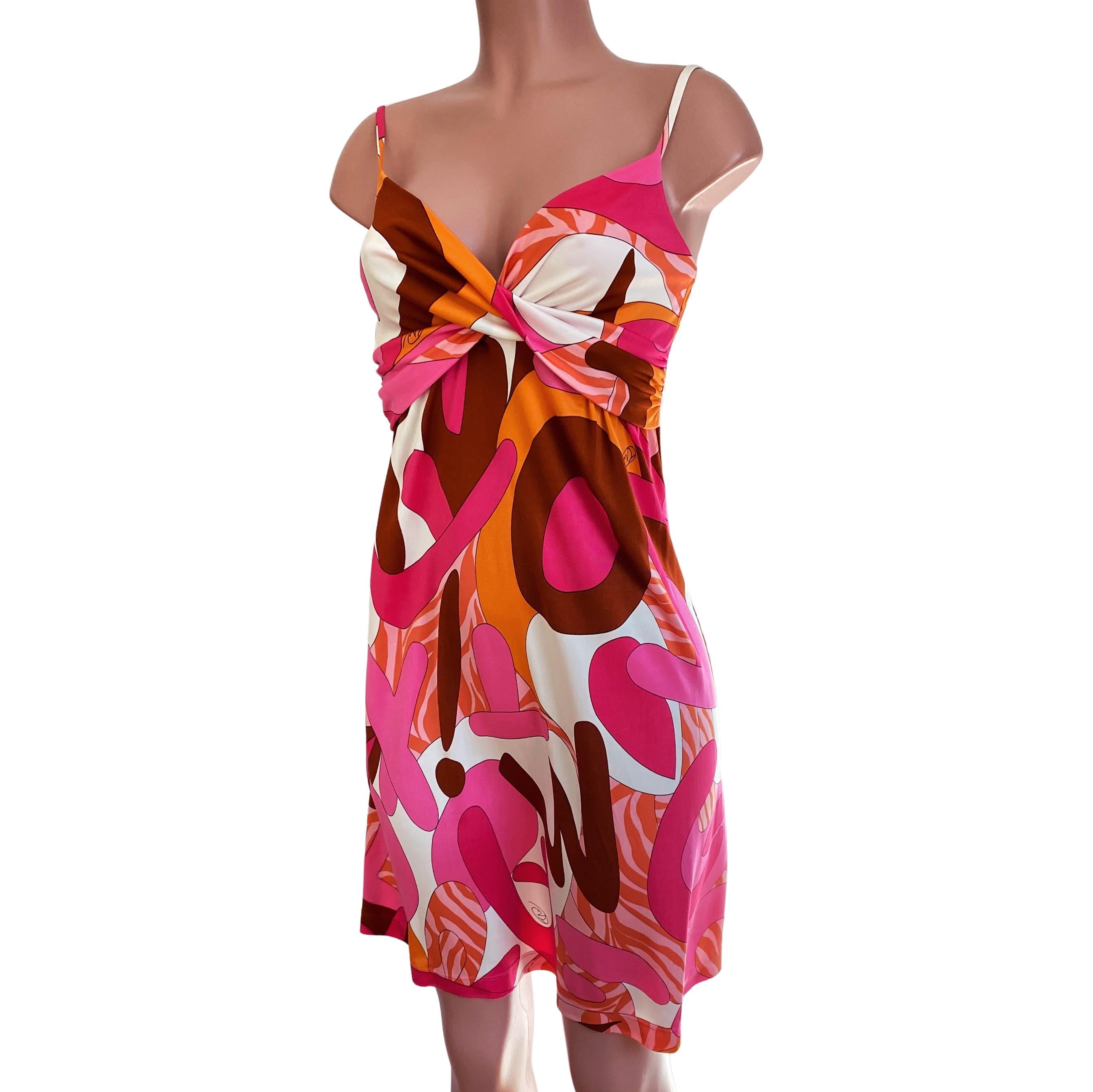 Pink Fusion Print silk jersey Cami Slip Boho Dress - NWT Flora Kung In New Condition For Sale In Boston, MA