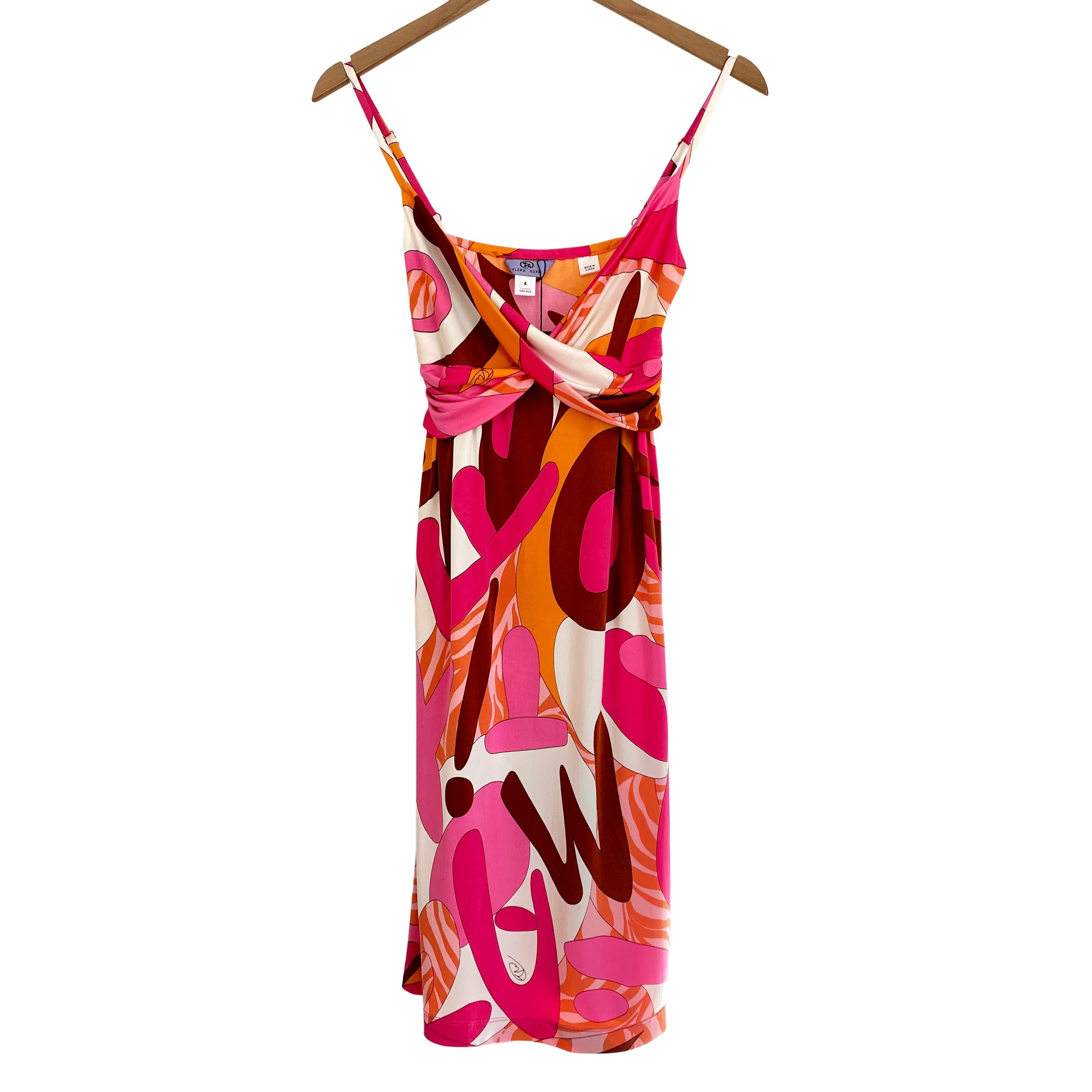 Pink Fusion Print silk jersey Cami Slip Boho Dress - NWT Flora Kung For Sale 1