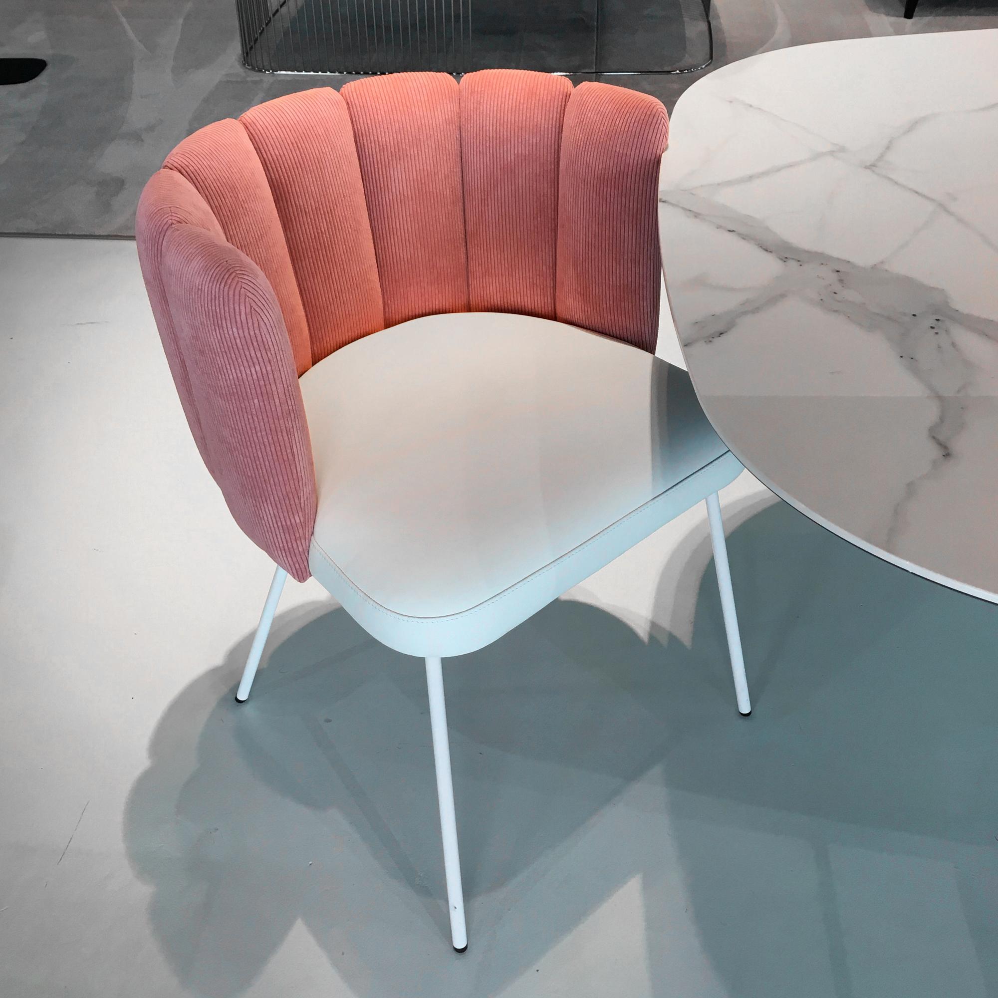 German In Stock in Los Angeles, Pink and White Velvet Armchair by Monica Armani