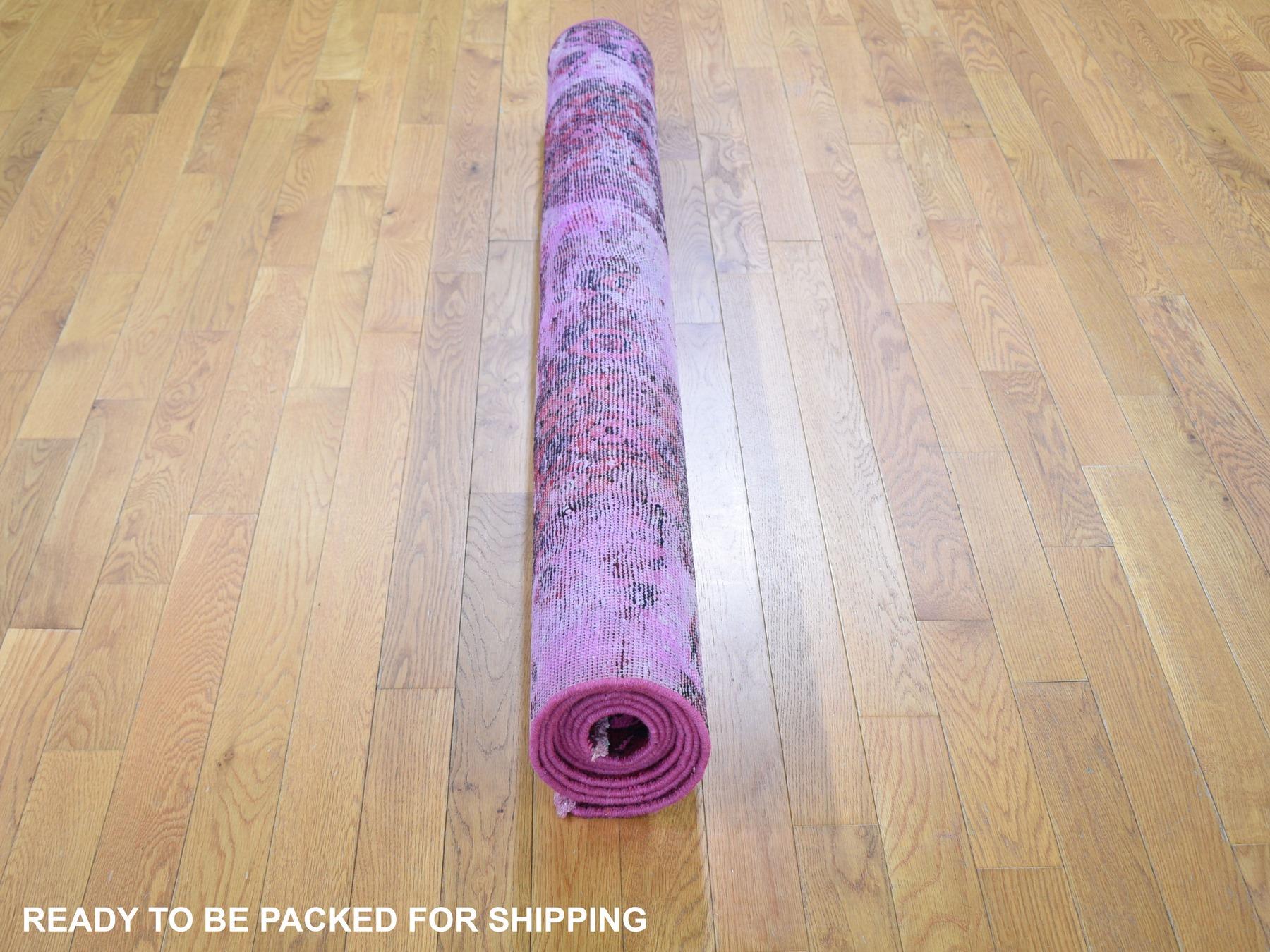 Hand-Knotted Pink Gallery Size Vintage Overdyed Persian Hand Knotted Oriental Rug, 5'2