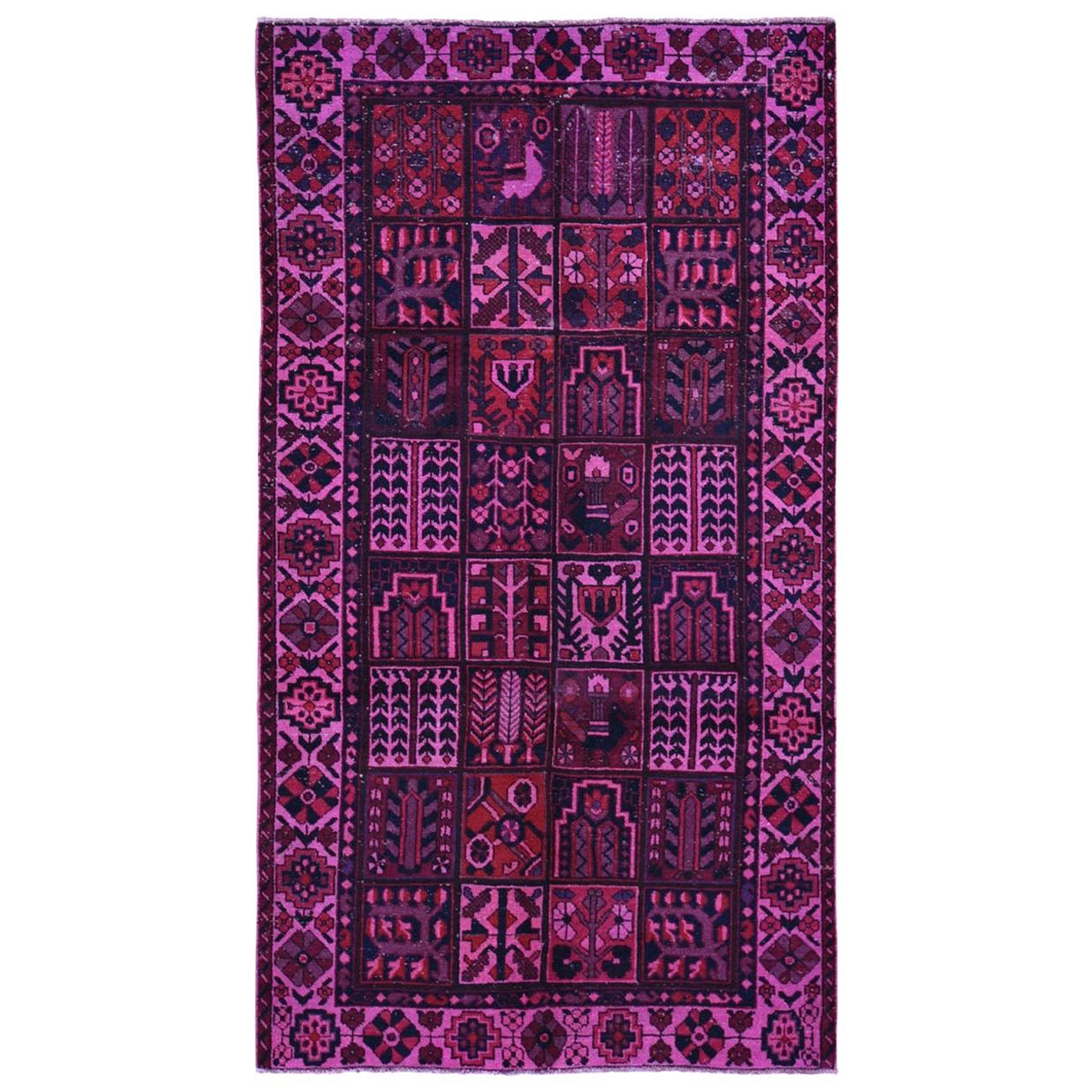 Pink Gallery Size Vintage Overdyed Persian Hand Knotted Oriental Rug, 5'2"x 9'9" For Sale