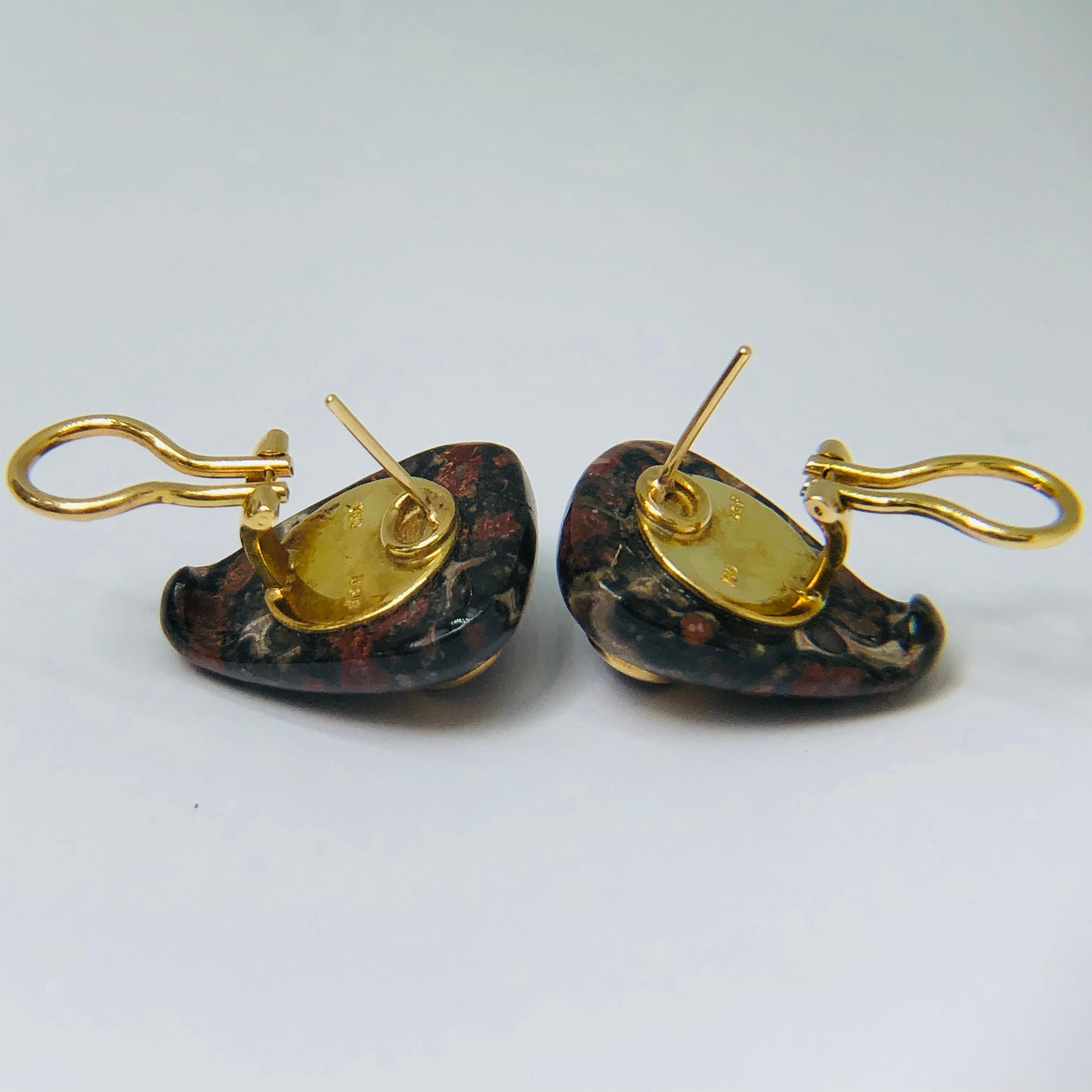 Women's Pink Garnet and Jasper 18 Karat Earrings by Deakin and Francis, Made in England For Sale