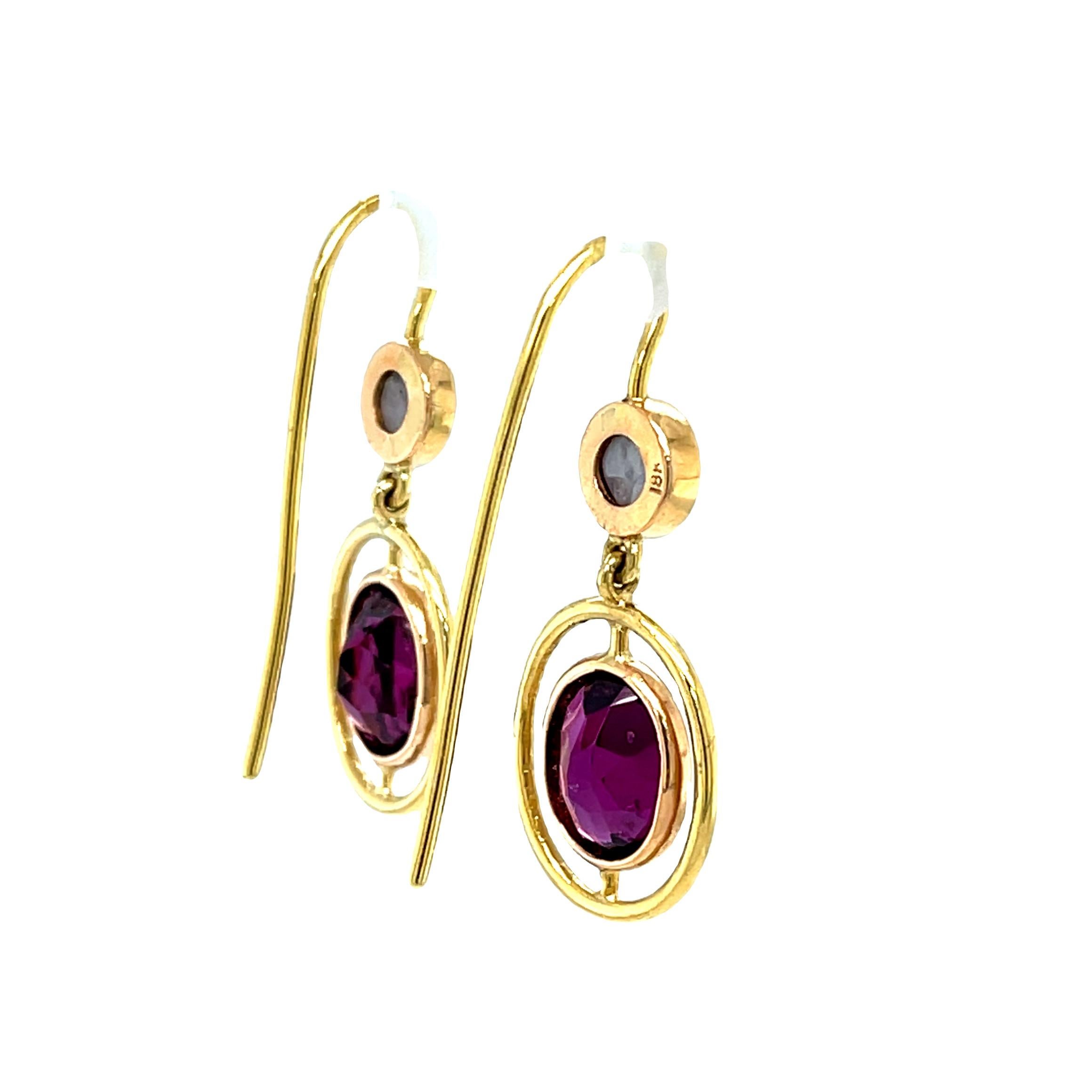 Artisan Pink Garnet and Star Sapphire Drop Earrings in Yellow and Rose Gold   For Sale