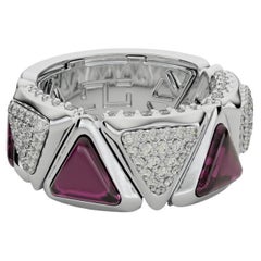 Pink garnet and white diamond band fashion ring - Italian design