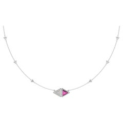 Pink garnet mirrored triangle white diamond pendant necklace