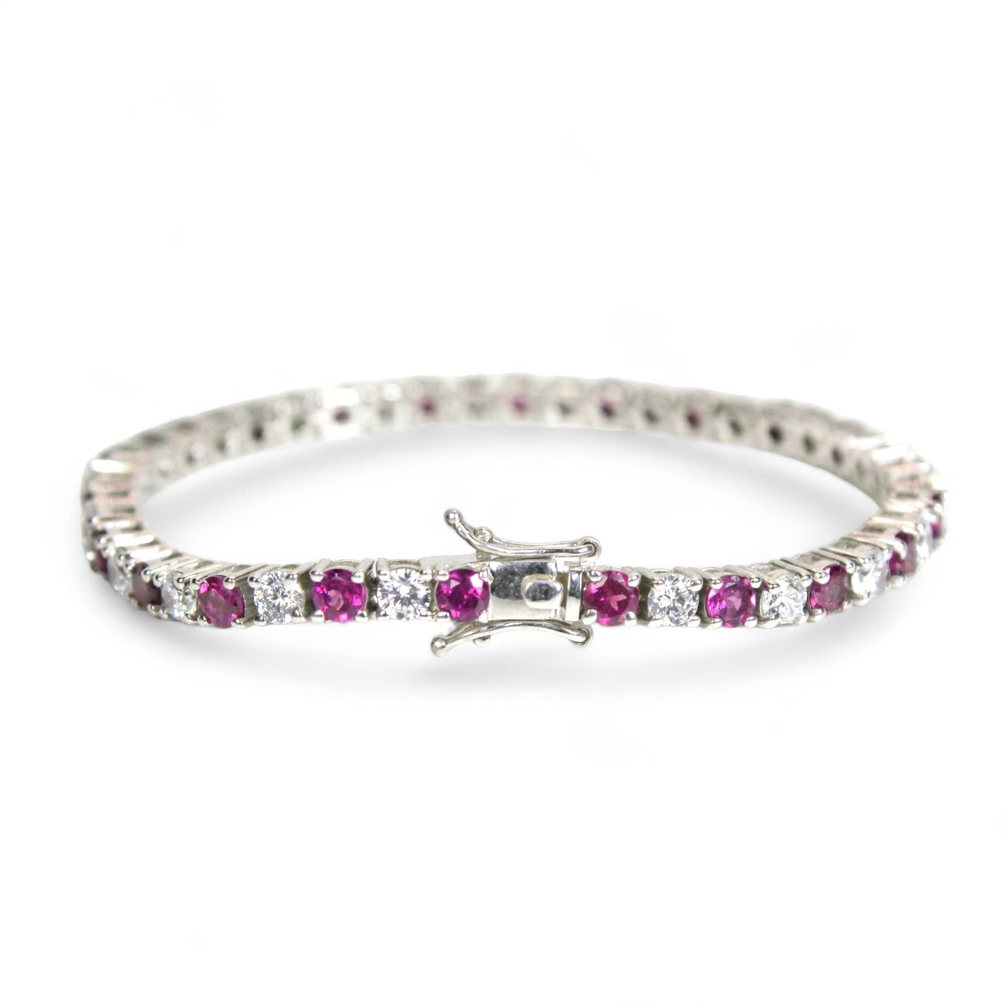Round Cut Pink Garnet Tennis Bracelet For Sale