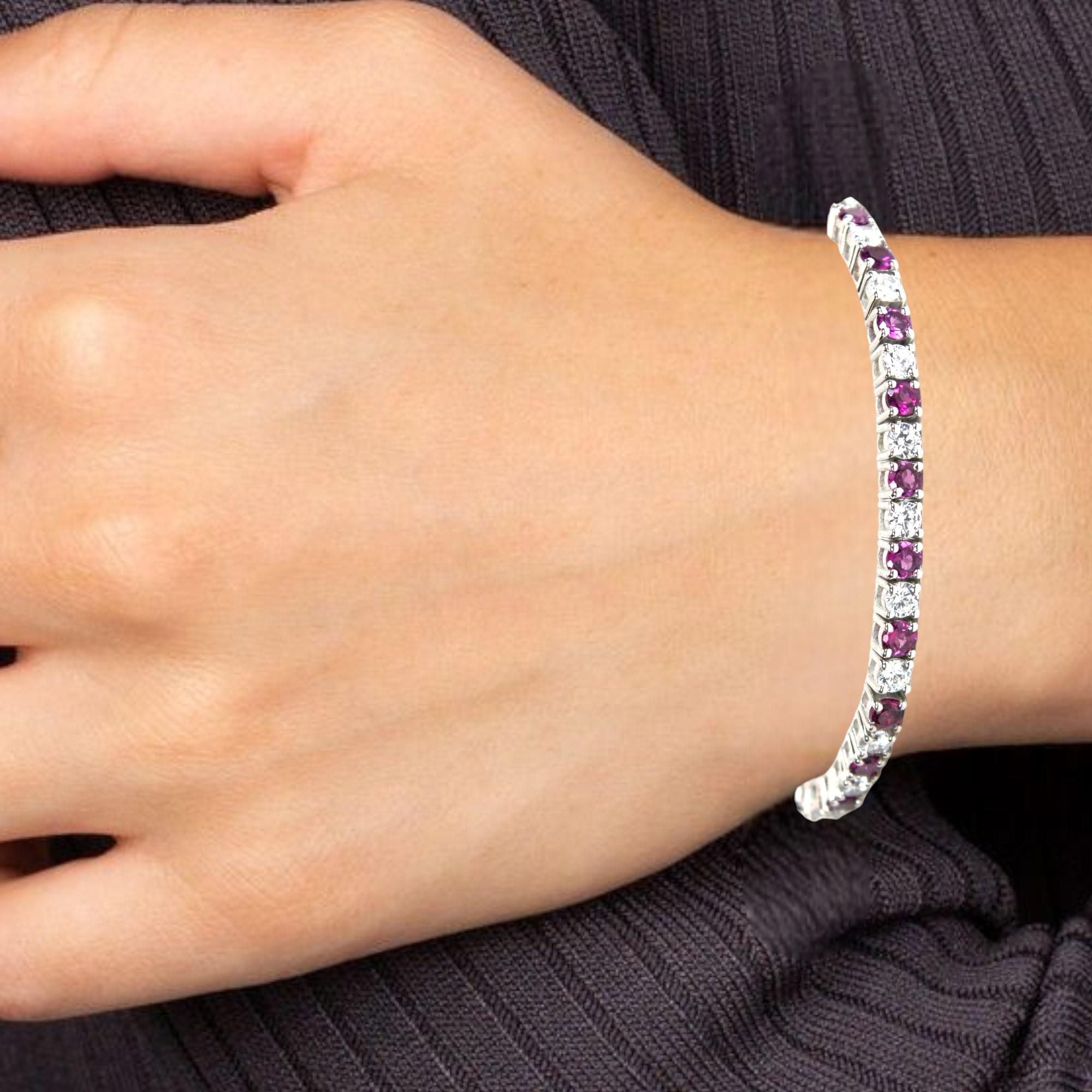 Pink Garnet Tennis Bracelet In New Condition For Sale In Vadgam, GJ