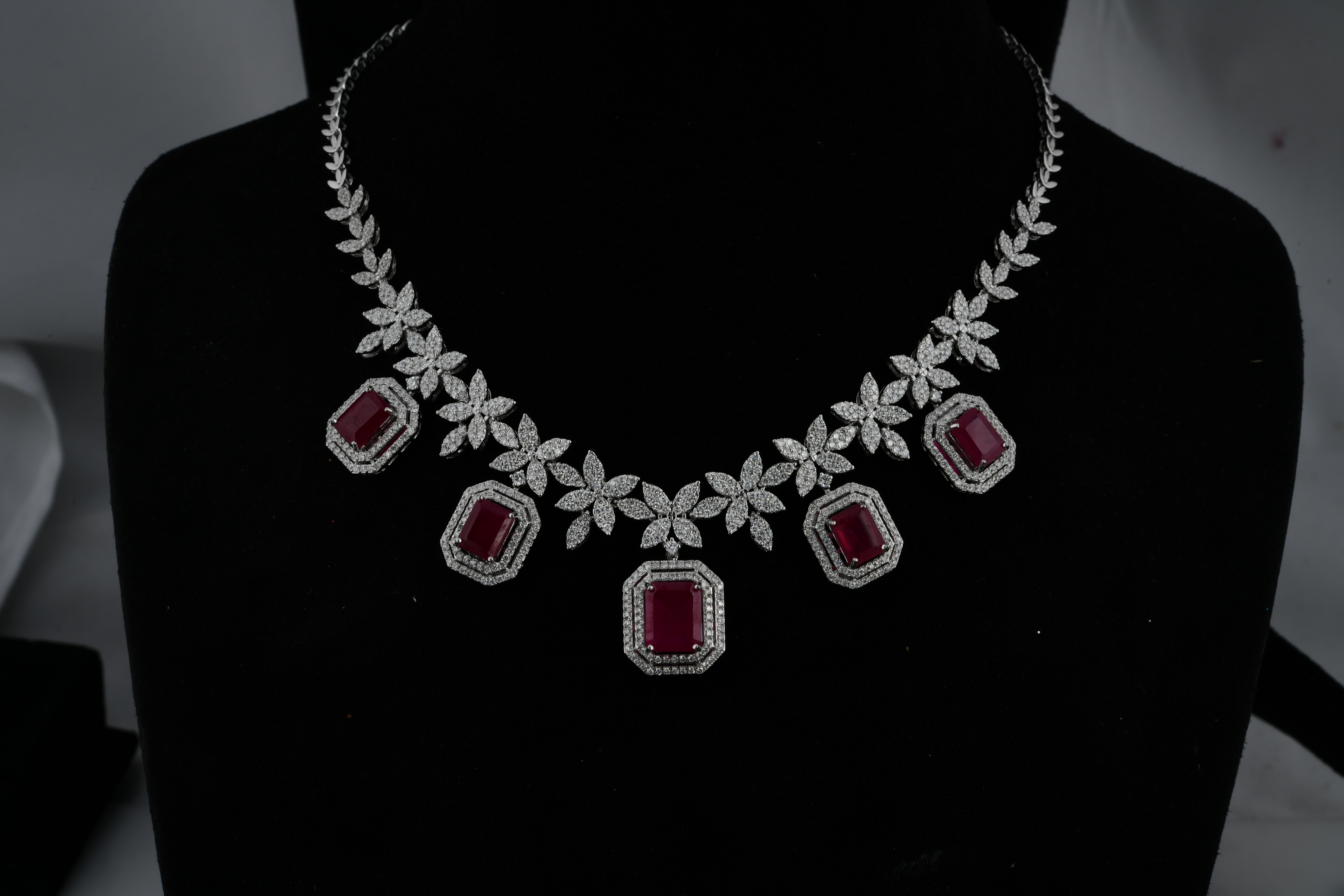 Modern Pink Gemstone Charm Necklace Diamond 18 Karat White Gold Handmade Fine Jewelry For Sale