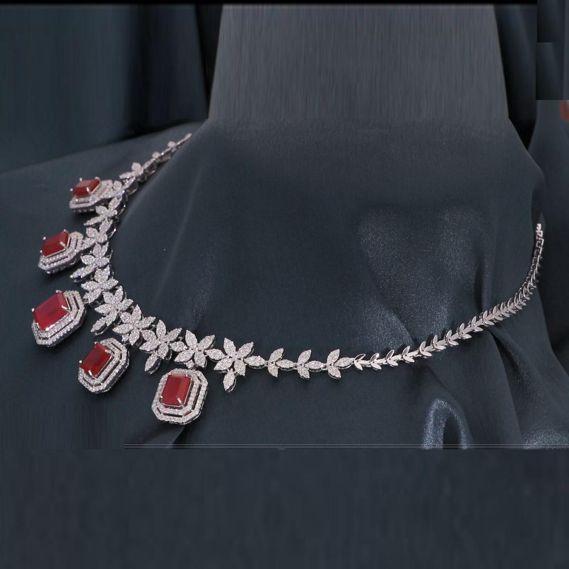 Round Cut Pink Gemstone Charm Necklace Diamond 18 Karat White Gold Handmade Fine Jewelry For Sale