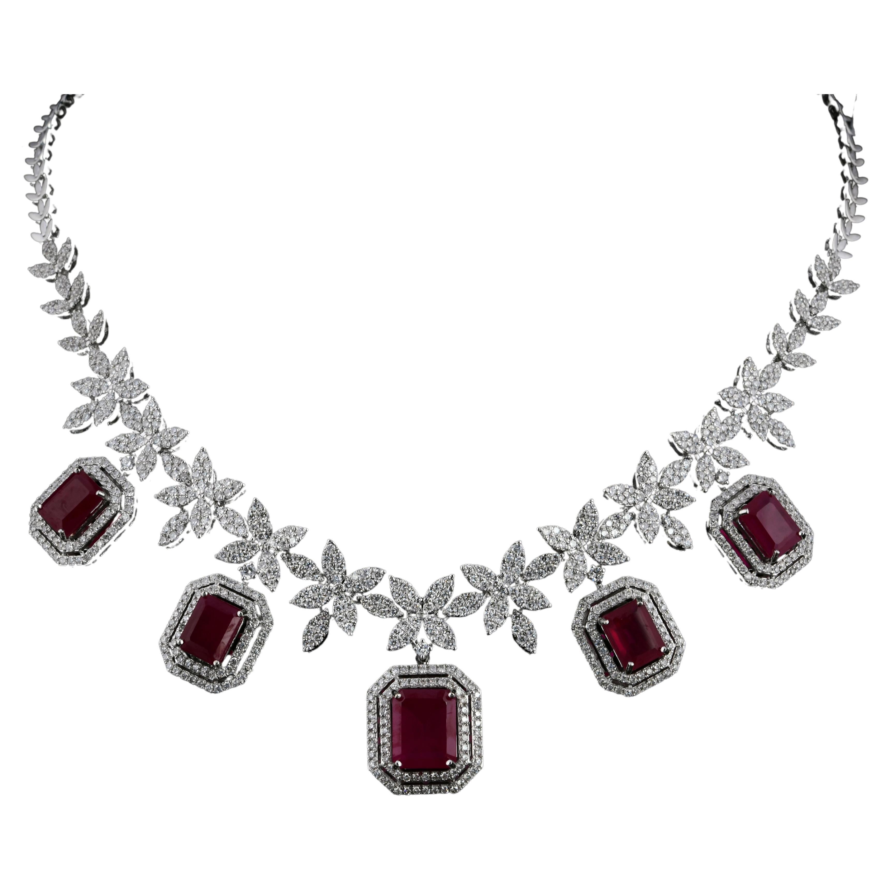 Women's Pink Gemstone Charm Necklace Diamond 18 Karat White Gold Handmade Fine Jewelry For Sale