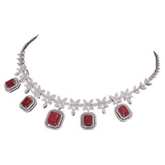 Pink Gemstone Charm Necklace Diamond 18 Karat White Gold Handmade Fine Jewelry
