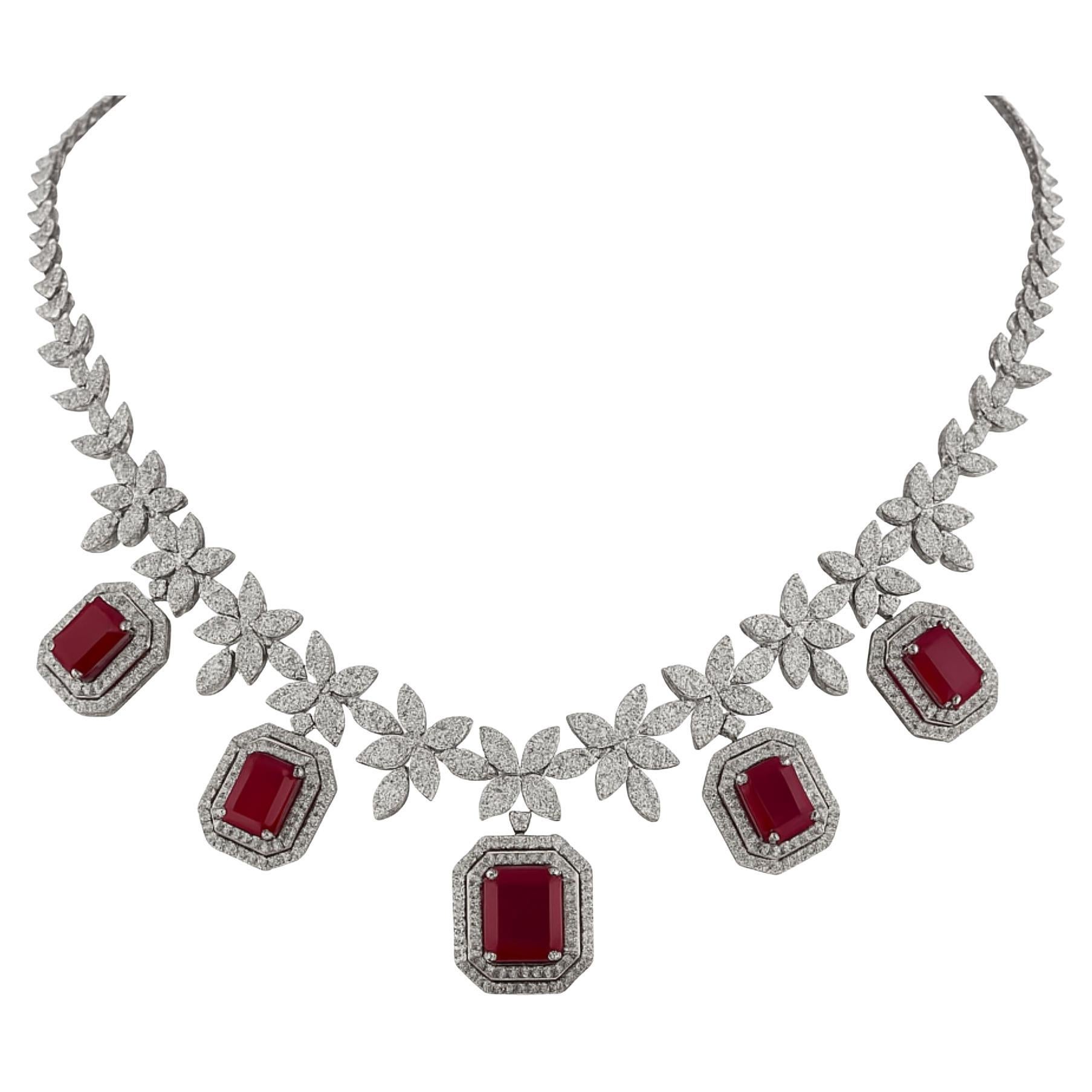 Pink Diamond Collana con pietre preziose Diamante in oro bianco 18 carati Gioielli fatti a mano