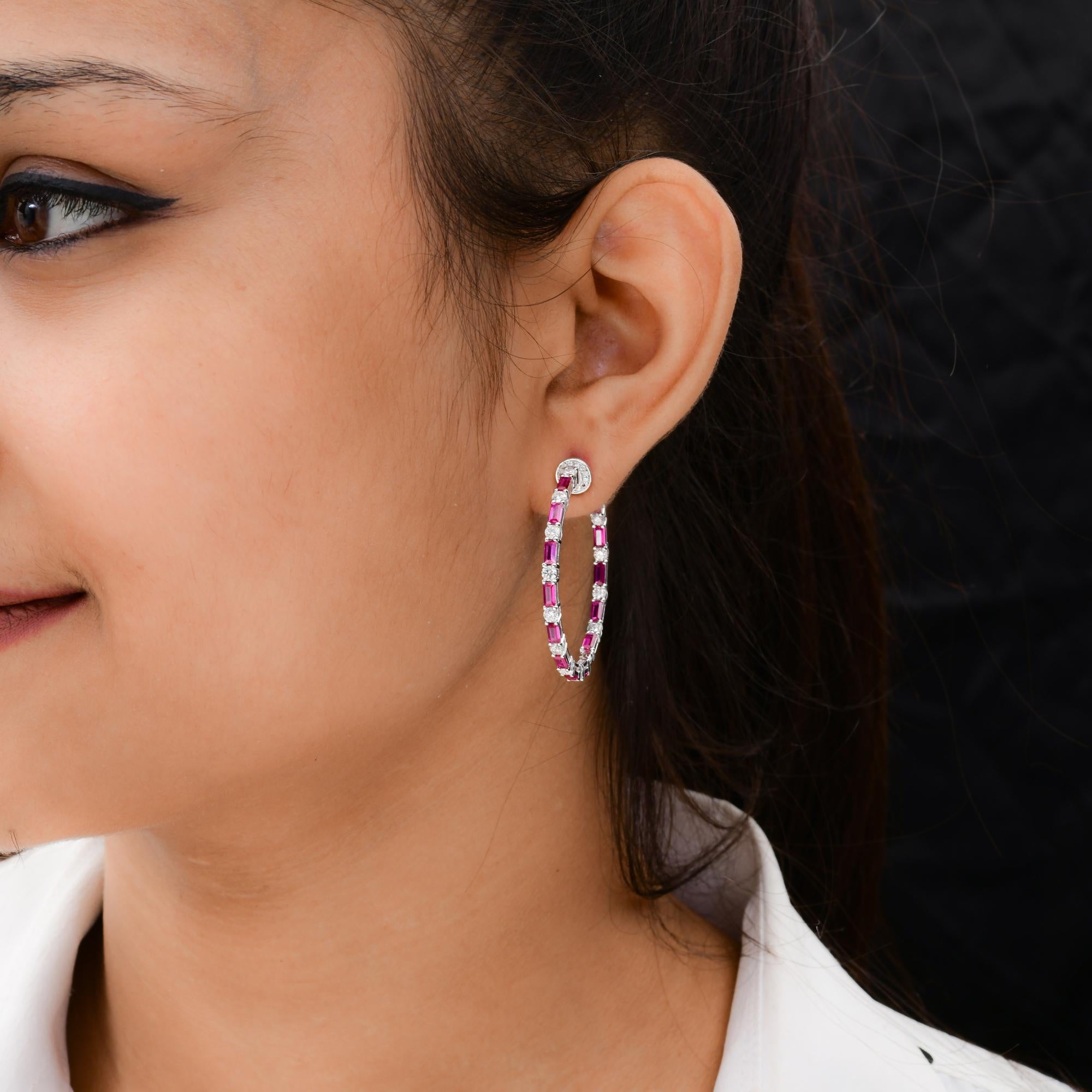 Taglio rotondo Orecchini a cerchio con gemme rosa SI/H Diamante in oro bianco 18 carati Gioielli fatti a mano in vendita