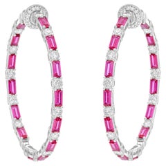 Orecchini a cerchio con gemme rosa SI/H Diamante in oro bianco 18 carati Gioielli fatti a mano