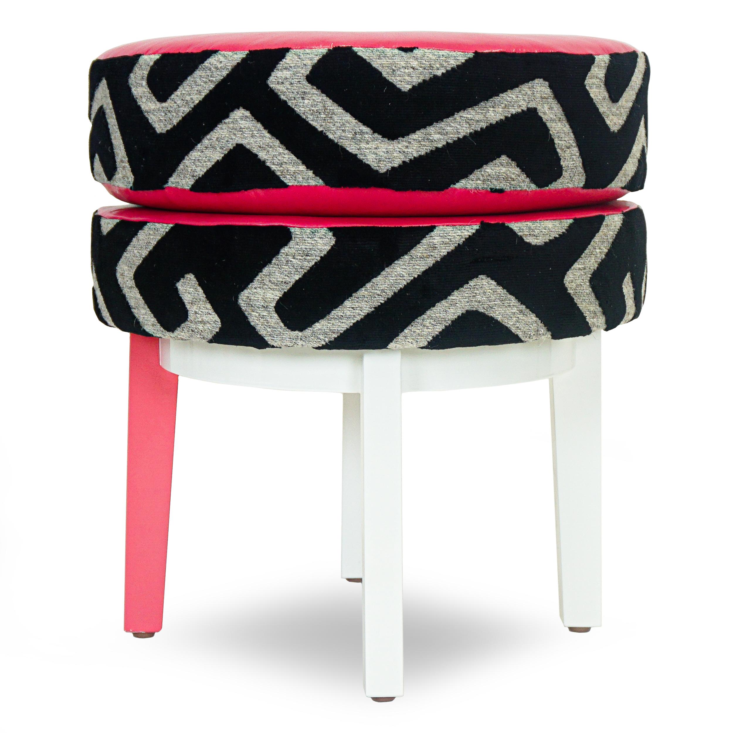 Pink Geometric Print Donut Stool For Sale 1