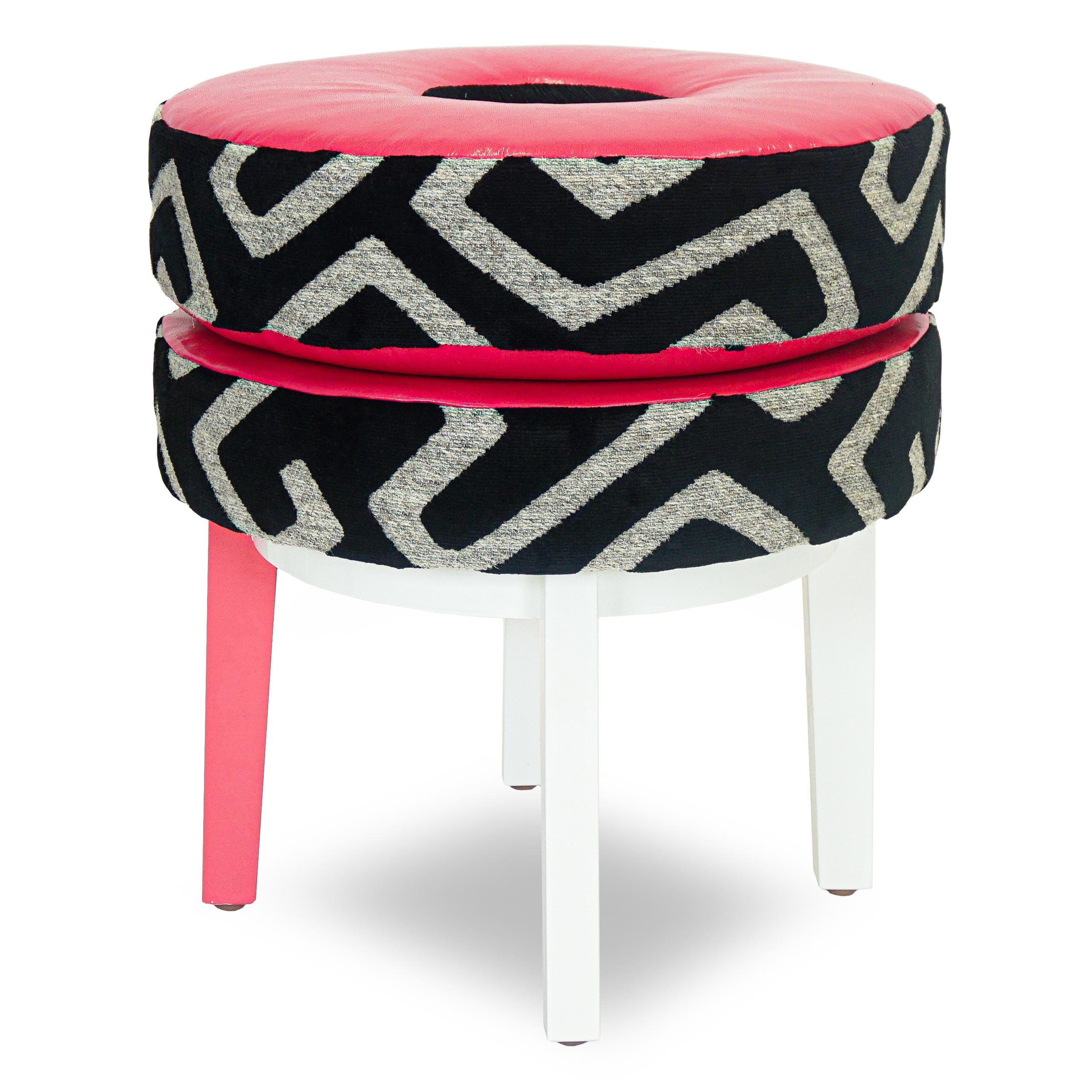 Pink Geometric Print Donut Stool For Sale 2