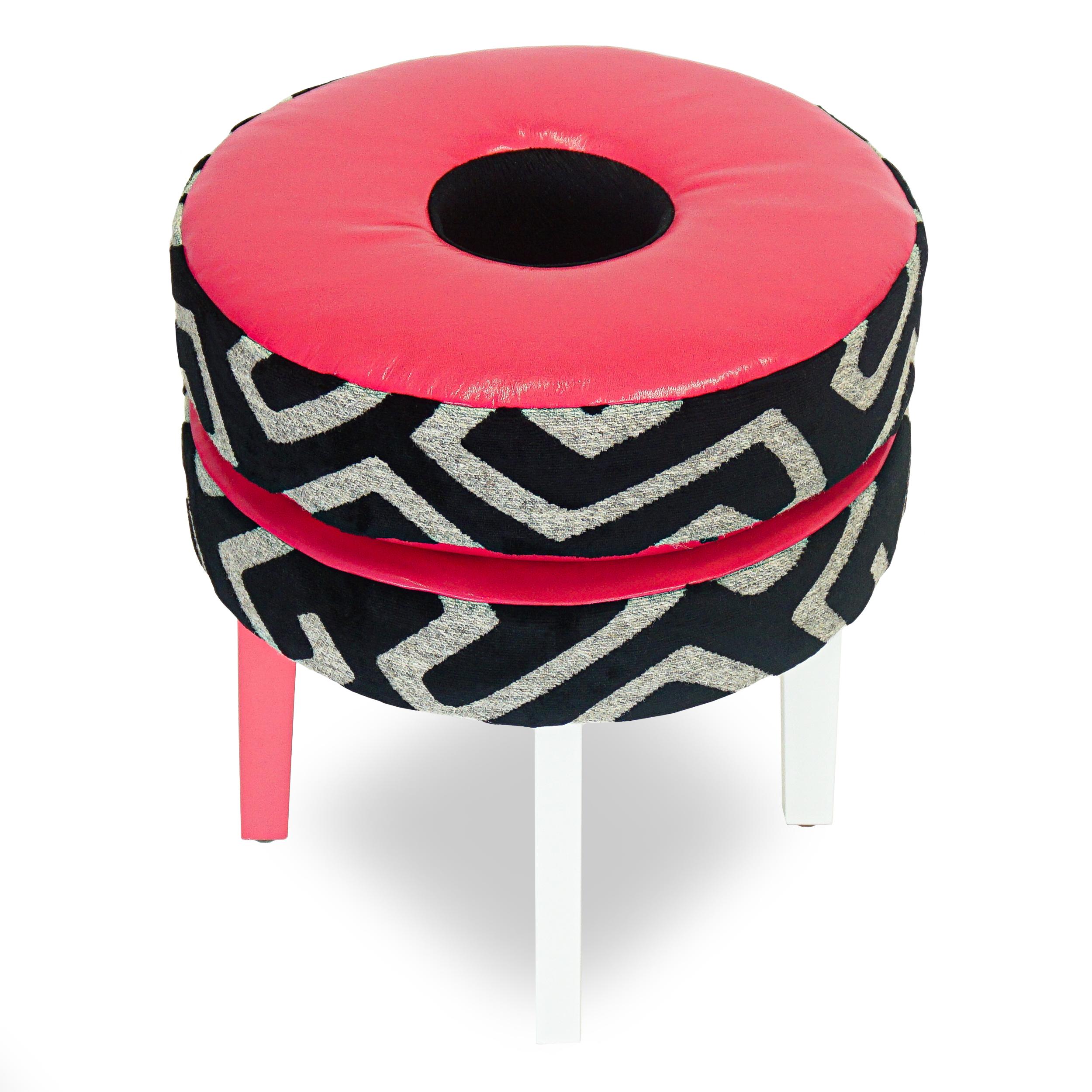 Pink Geometric Print Donut Stool For Sale 3
