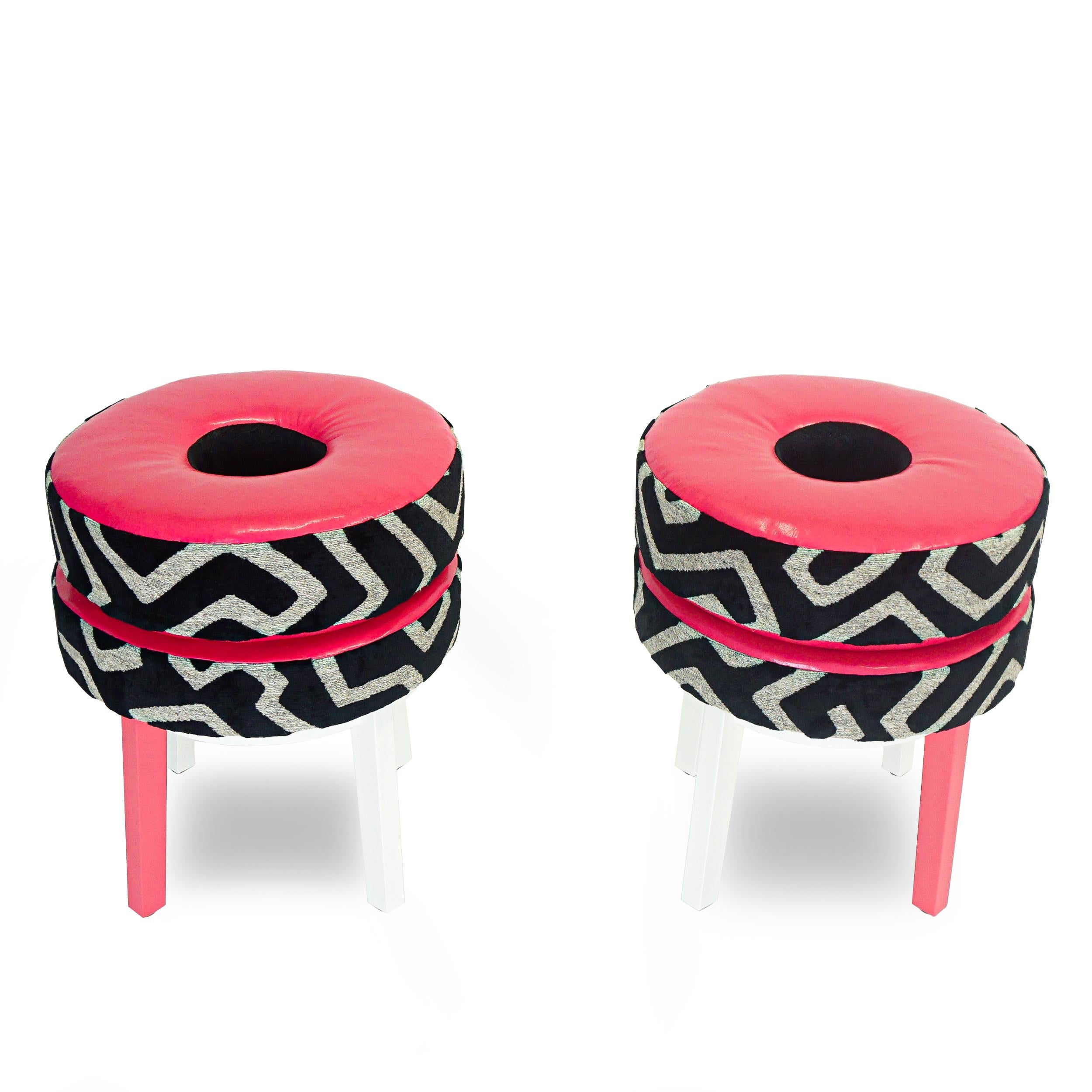 Pink Geometric Print Donut Stool For Sale 4