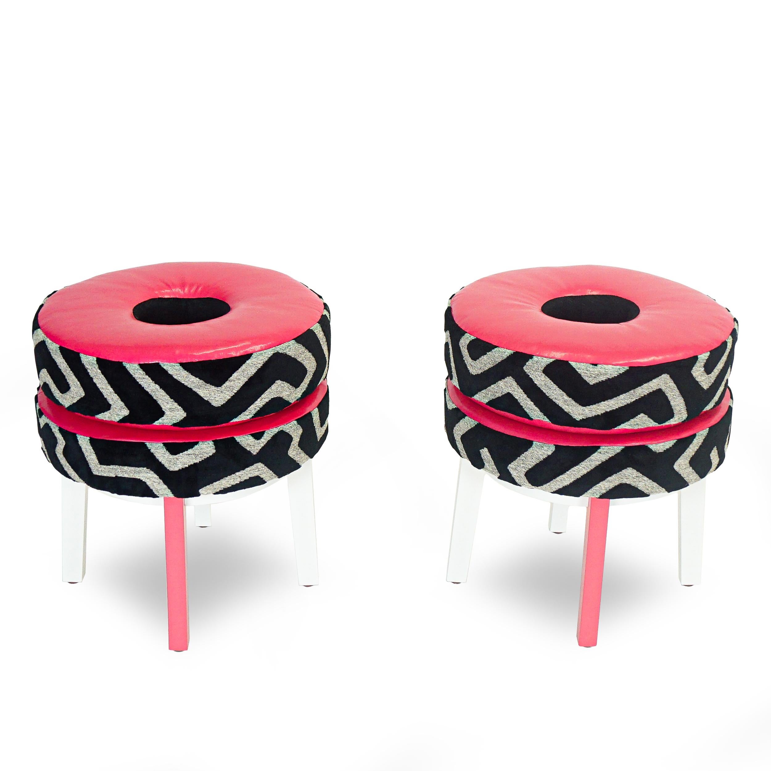 Pink Geometric Print Donut Stool For Sale 5