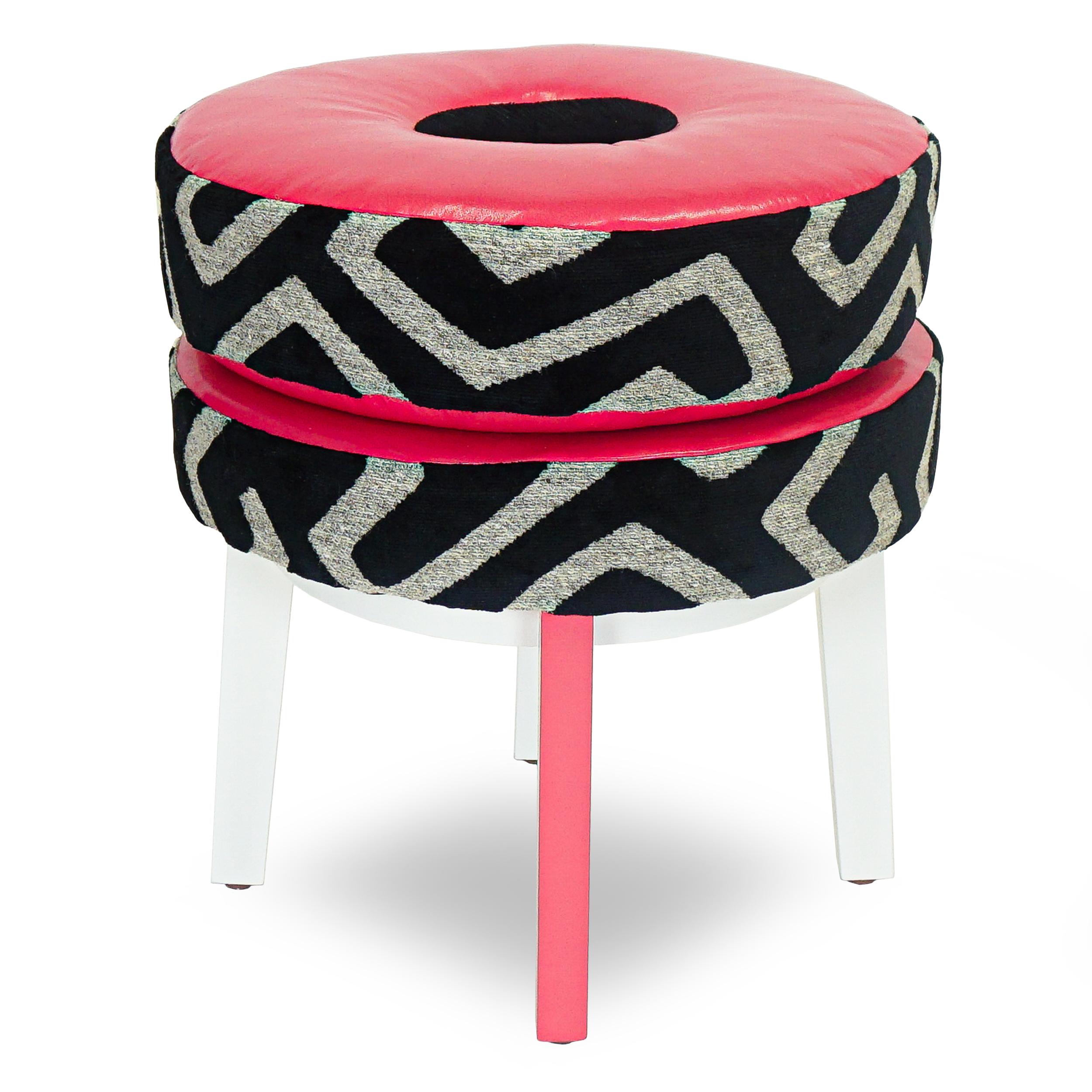 Contemporary Pink Geometric Print Donut Stool For Sale