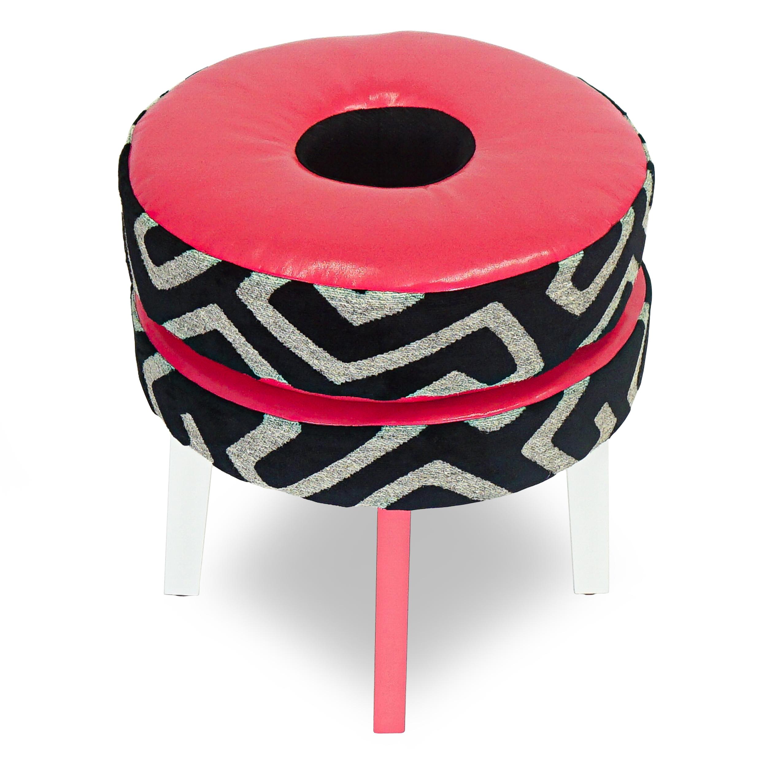 Maple Pink Geometric Print Donut Stool For Sale