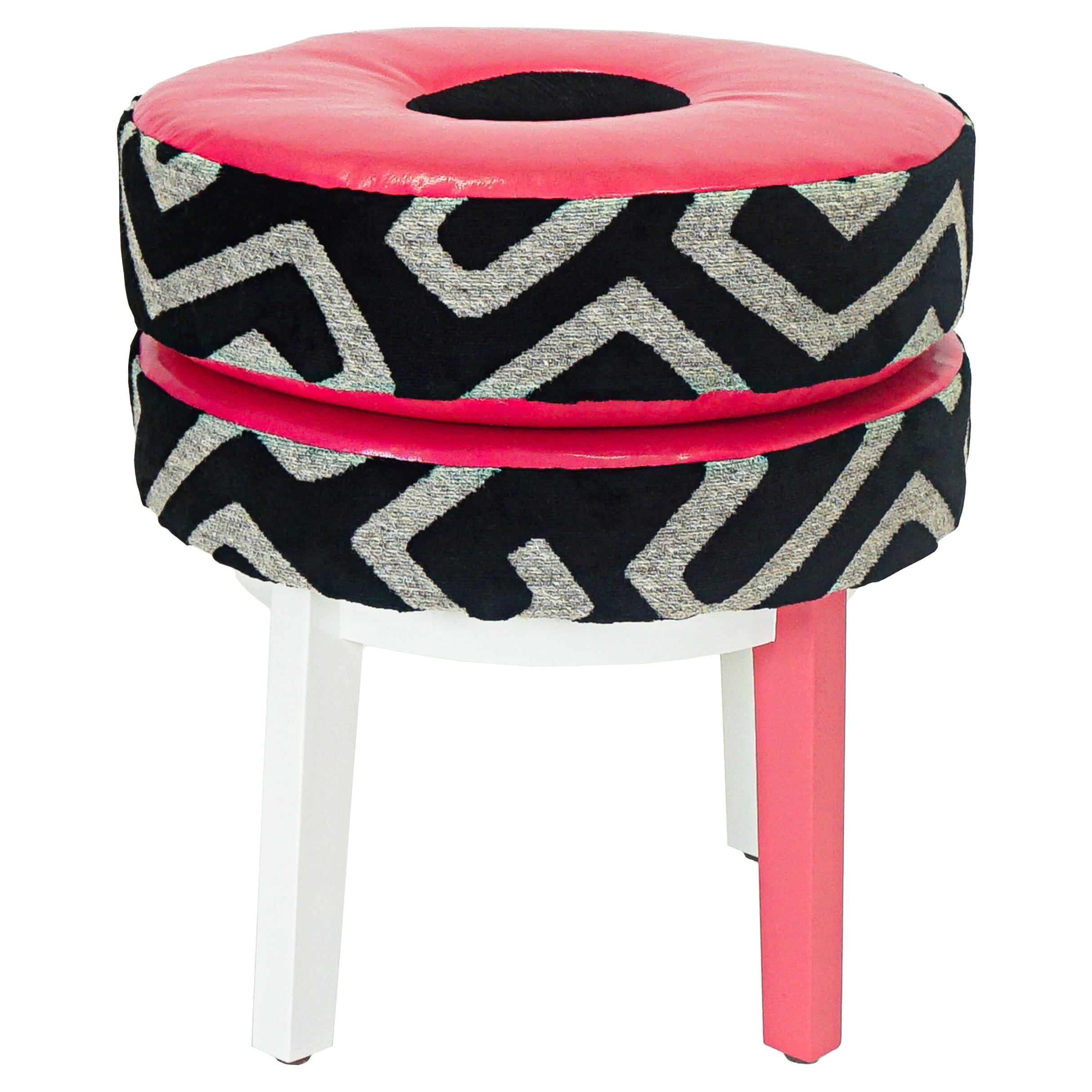 Pink Geometric Print Donut Stool For Sale