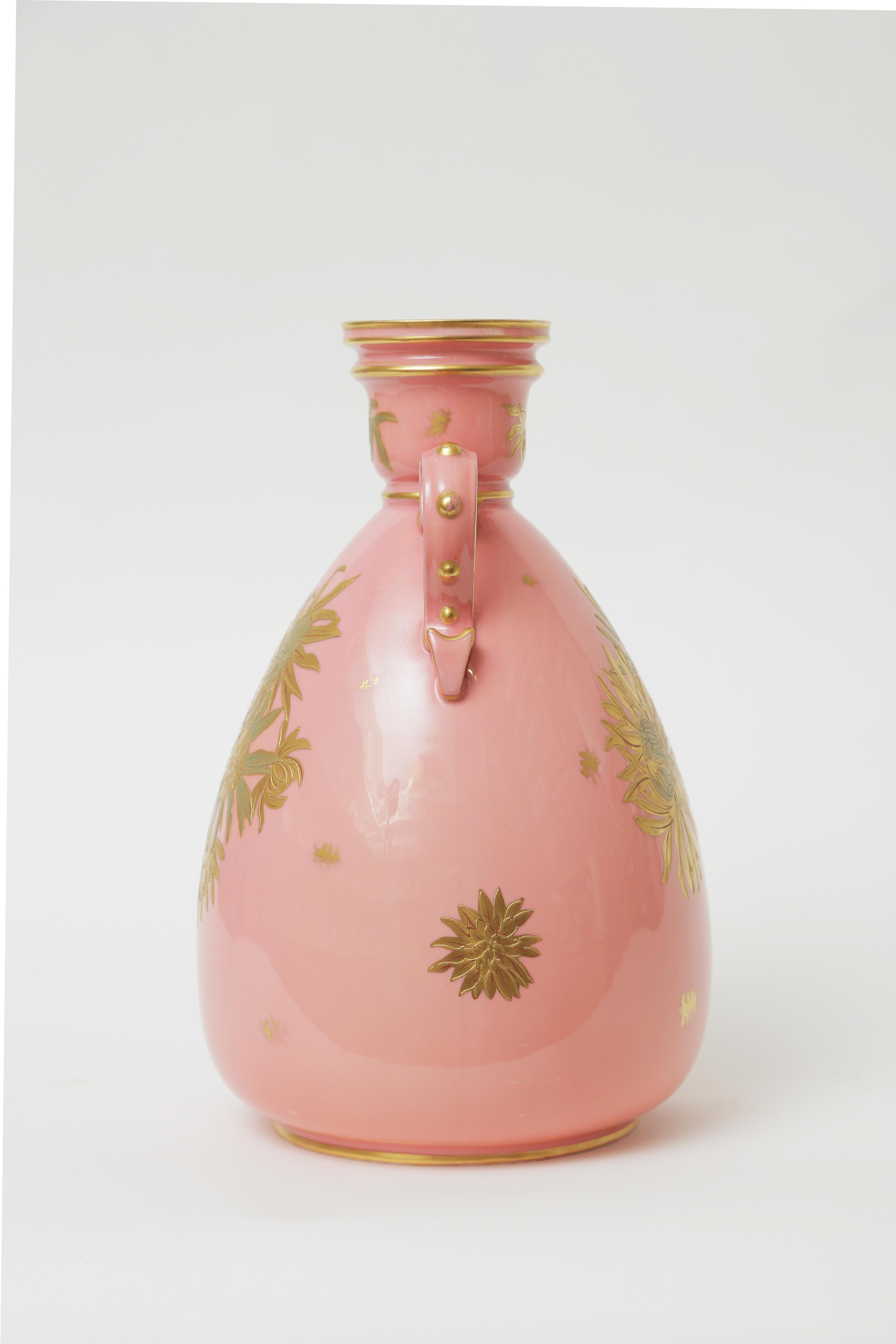 Pink Gilt Encrusted Vase by Royal Crown Derby England, Antique, circa 1900 In Good Condition In West Palm Beach, FL