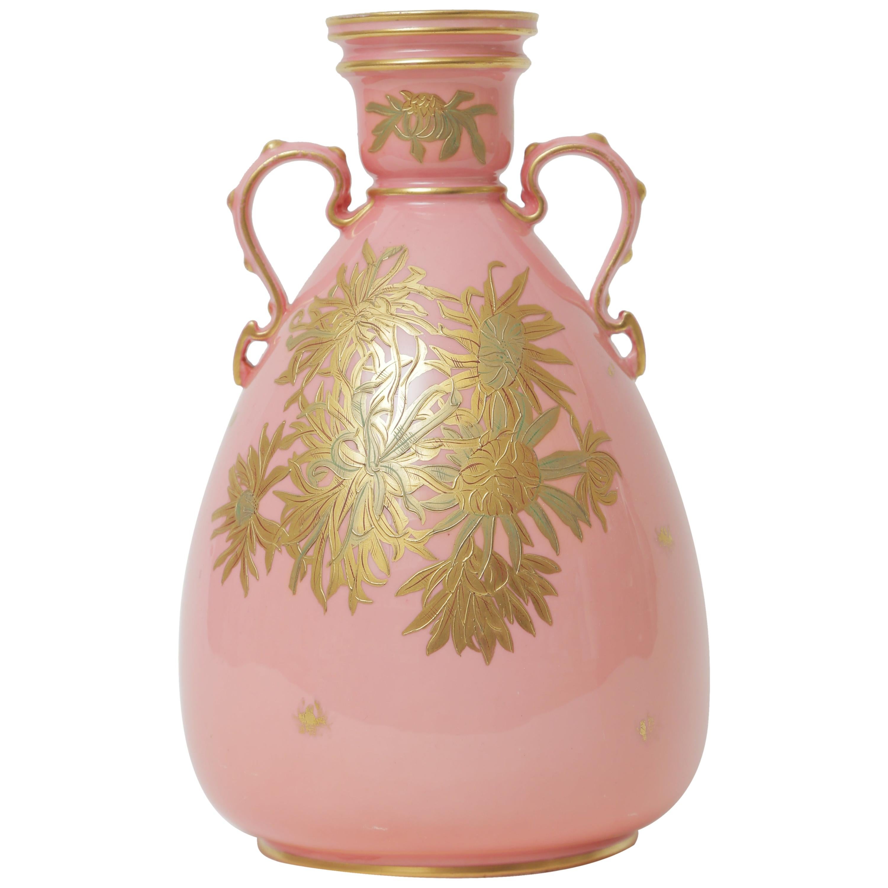 Pink Gilt Encrusted Vase by Royal Crown Derby England, Antique, circa 1900