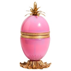 Pink Glass and Brass Pineapple Jewelry Egg
