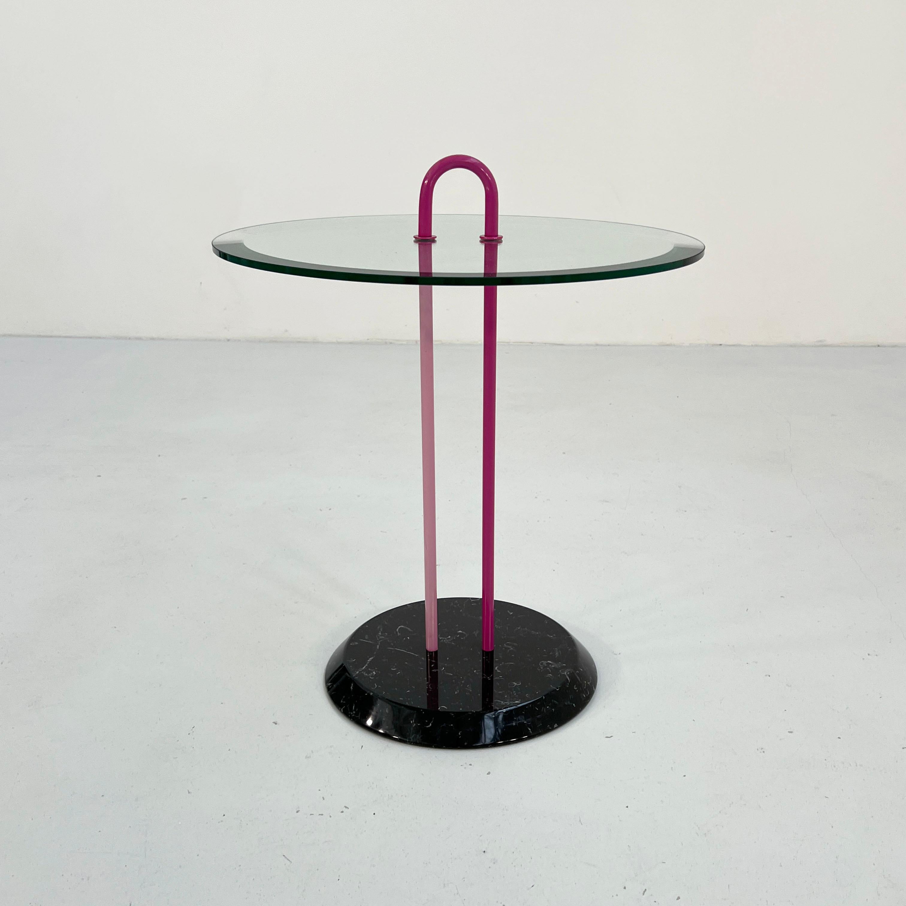 Italian Pink Glass and Marble Side Table by Vico Magistretti for Cattelan Italy