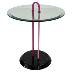 Vintage Pink Glass and Marble Side Table by Vico Magistretti for Cattelan Italy