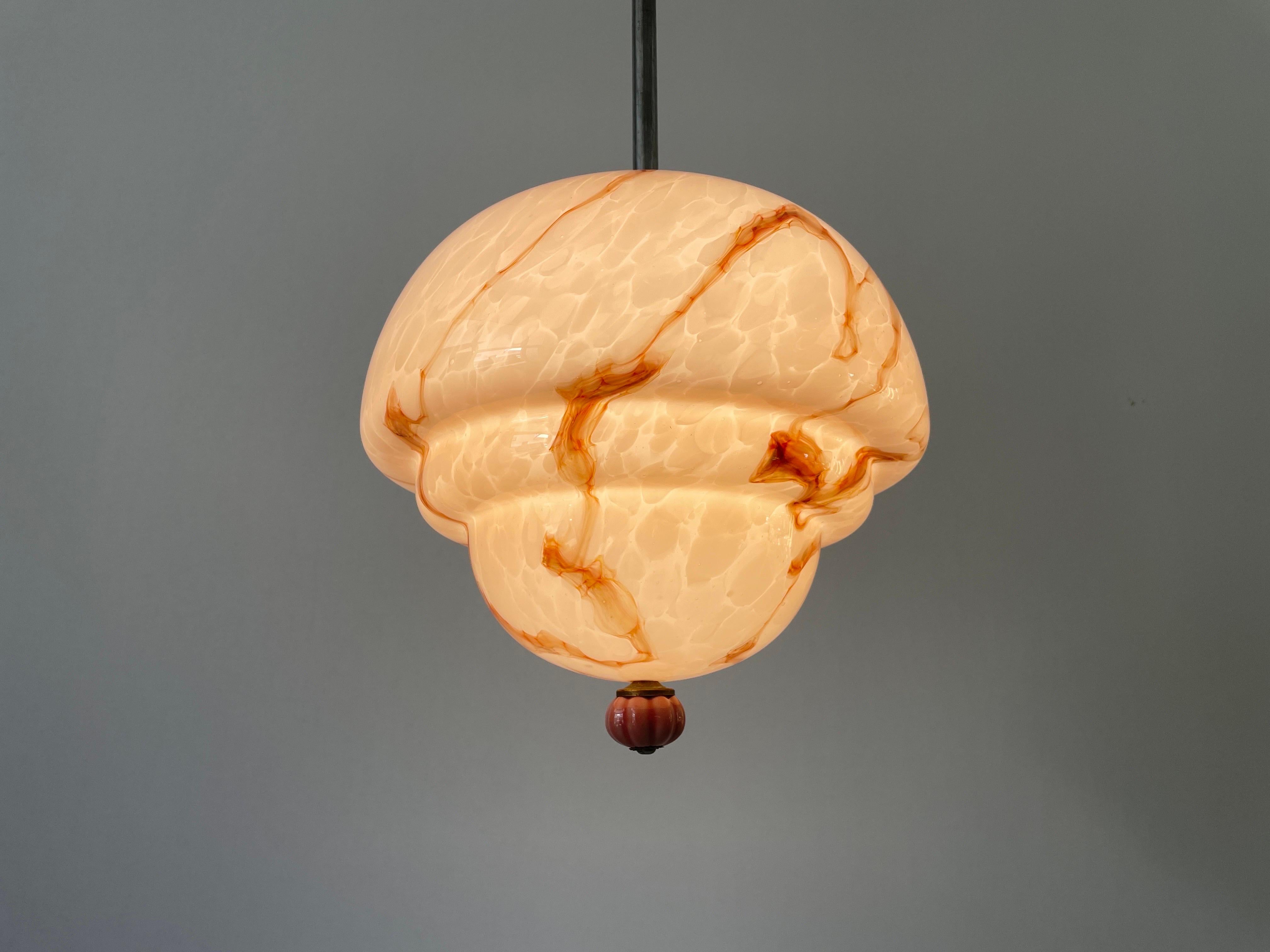 Pink Glass Art Deco Style Ceiling Lamp, 1940s, Germany For Sale 5