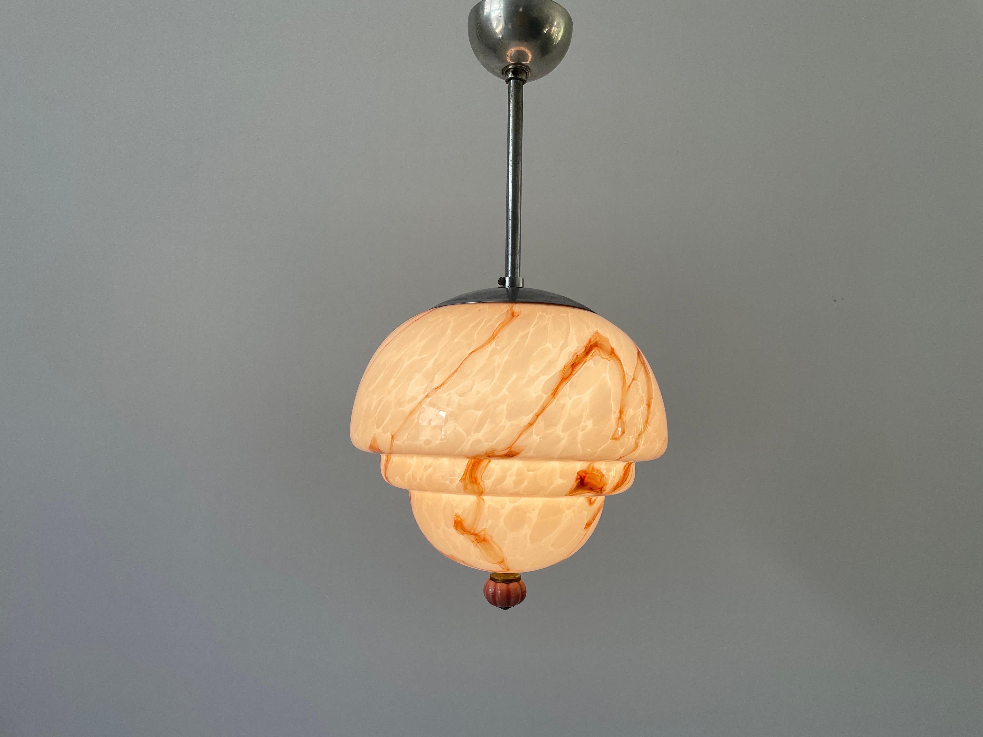 Pink Glass Art Deco Style Ceiling Lamp, 1940s, Germany For Sale 7