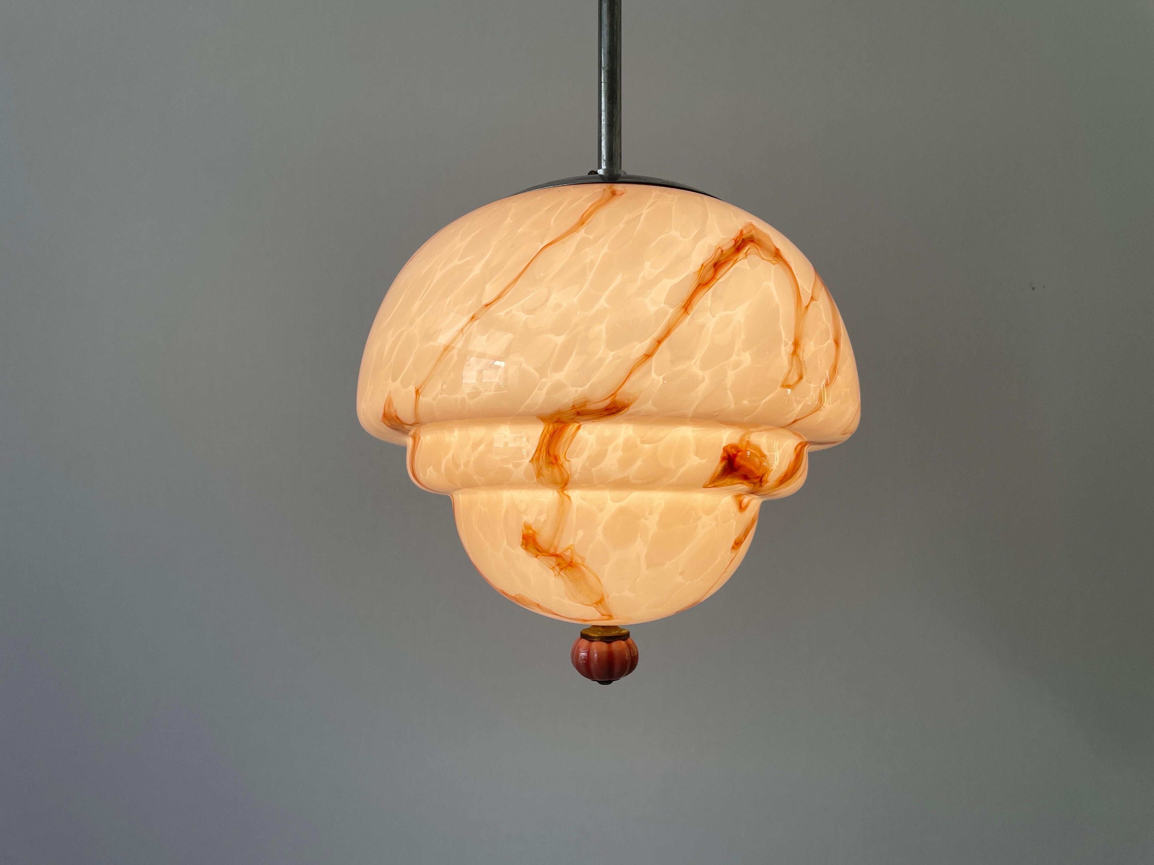 Pink Glass Art Deco Style Ceiling Lamp, 1940s, Germany For Sale 8
