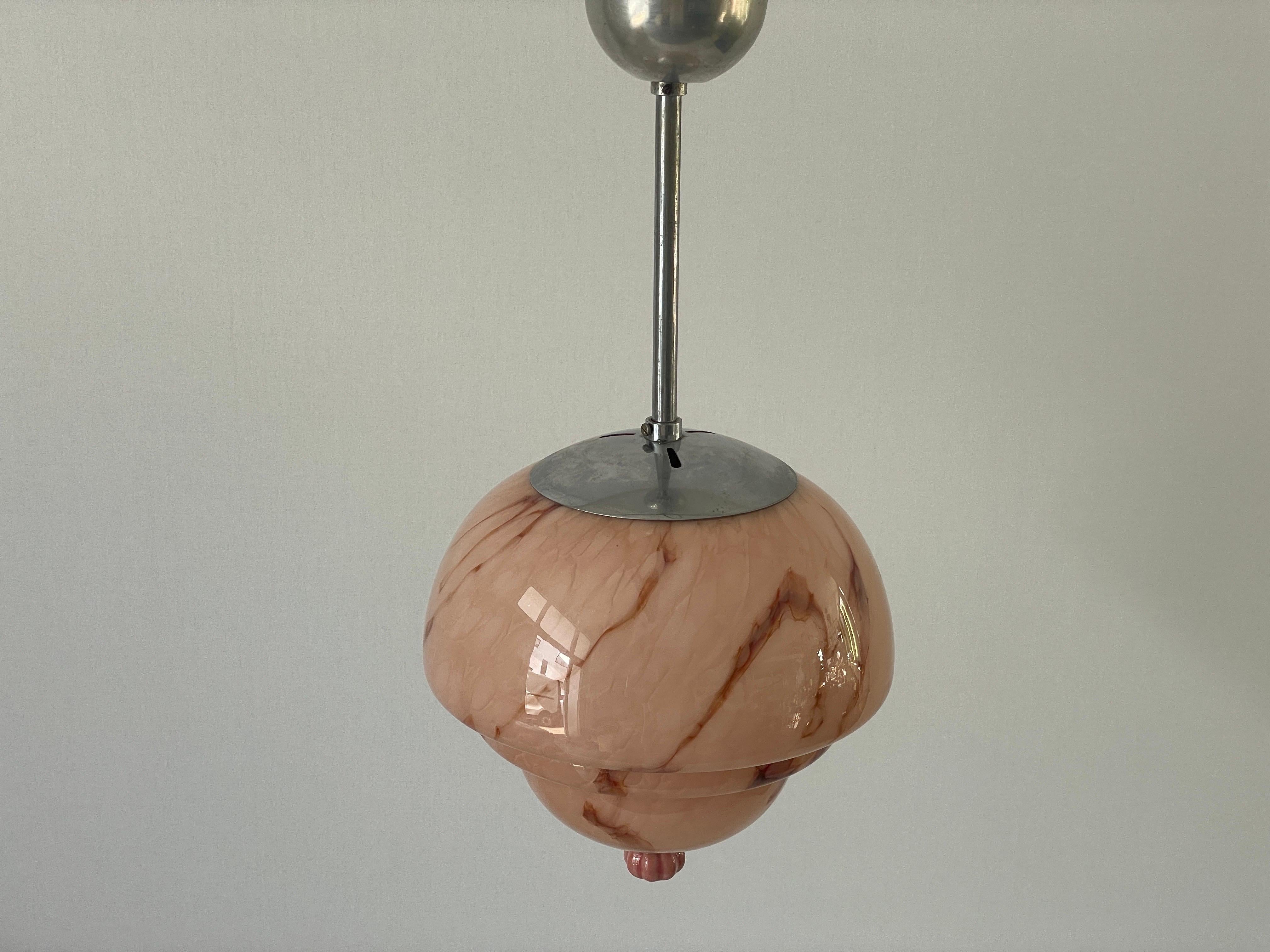 Pink Glass Art Deco Style Ceiling Lamp, 1940s, Germany In Excellent Condition For Sale In Hagenbach, DE