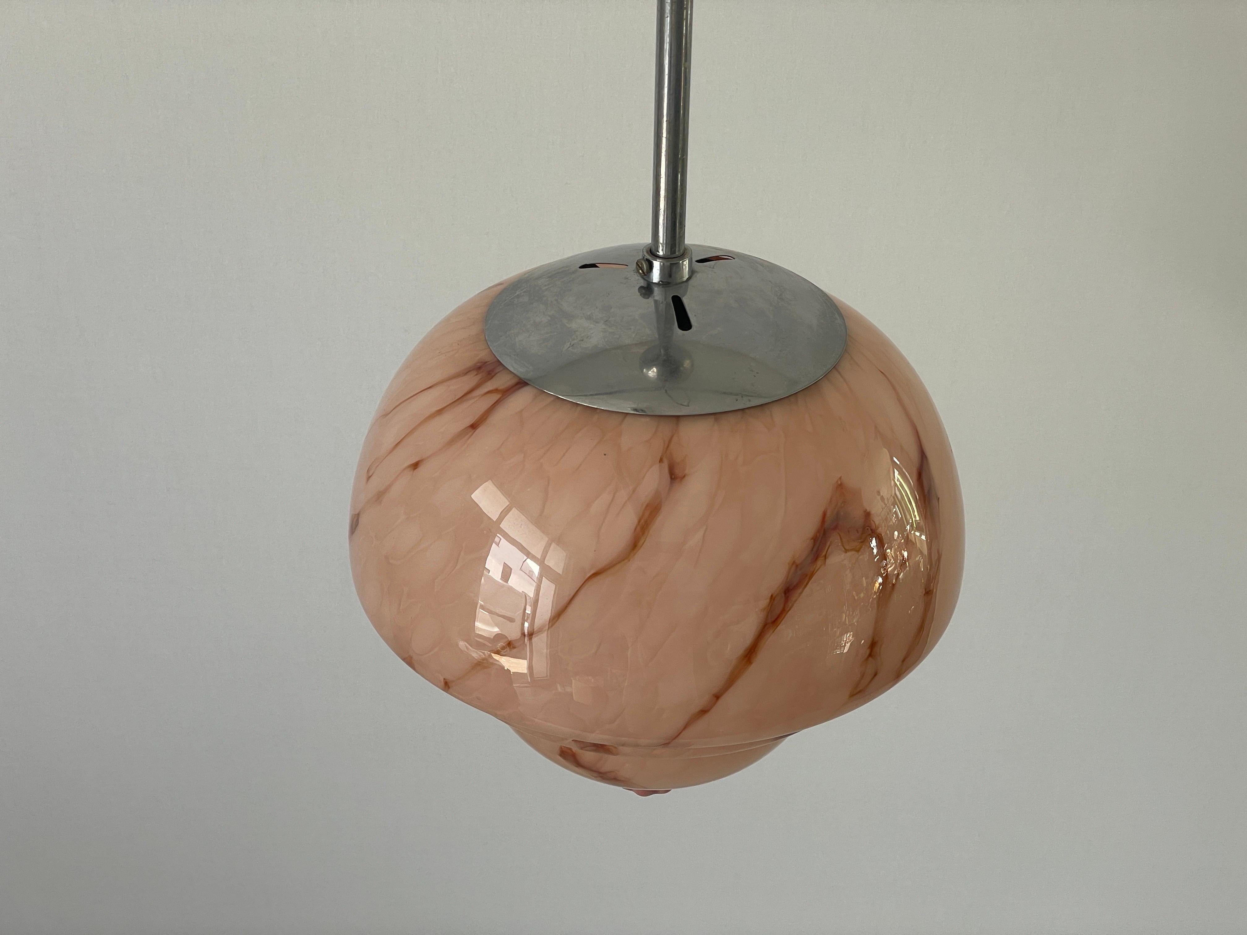 Mid-20th Century Pink Glass Art Deco Style Ceiling Lamp, 1940s, Germany For Sale