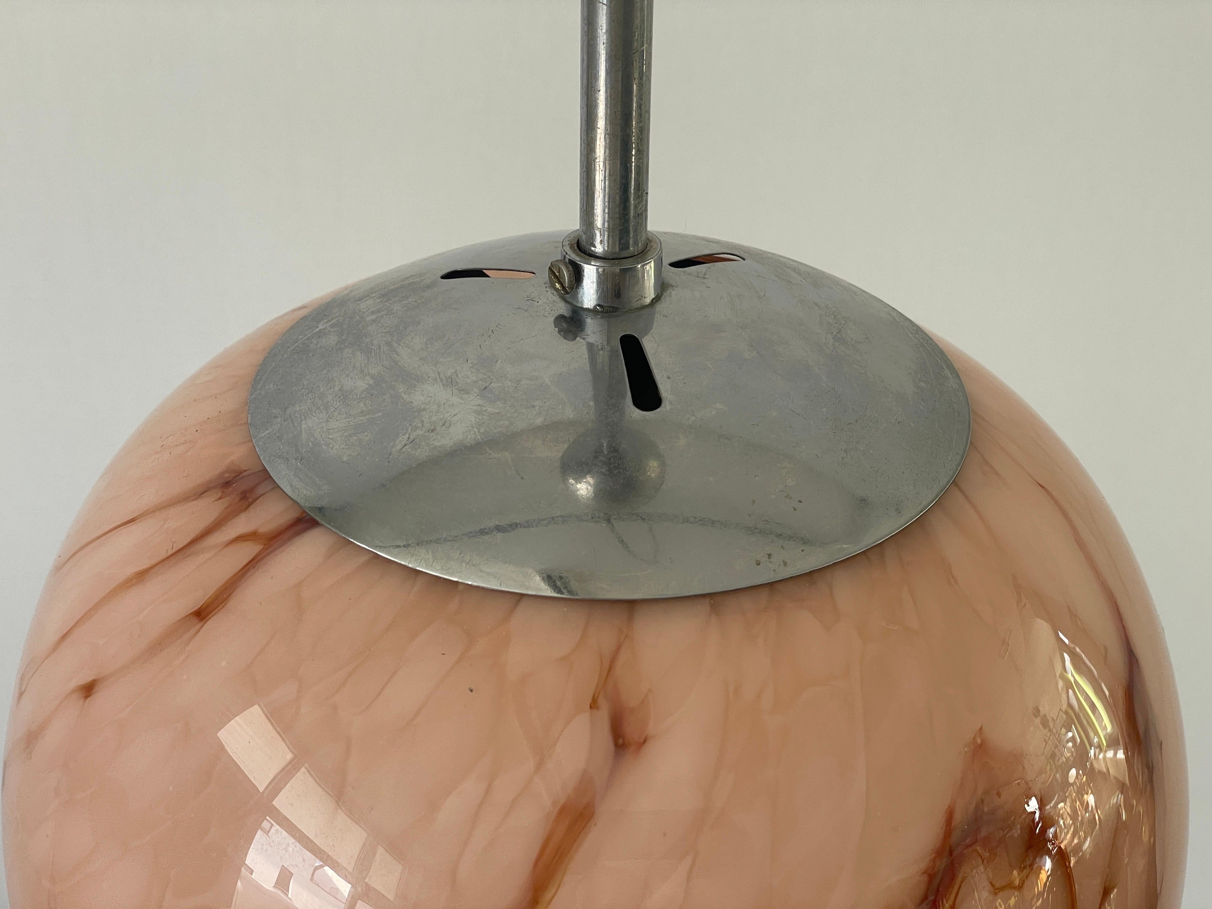 Brass Pink Glass Art Deco Style Ceiling Lamp, 1940s, Germany For Sale