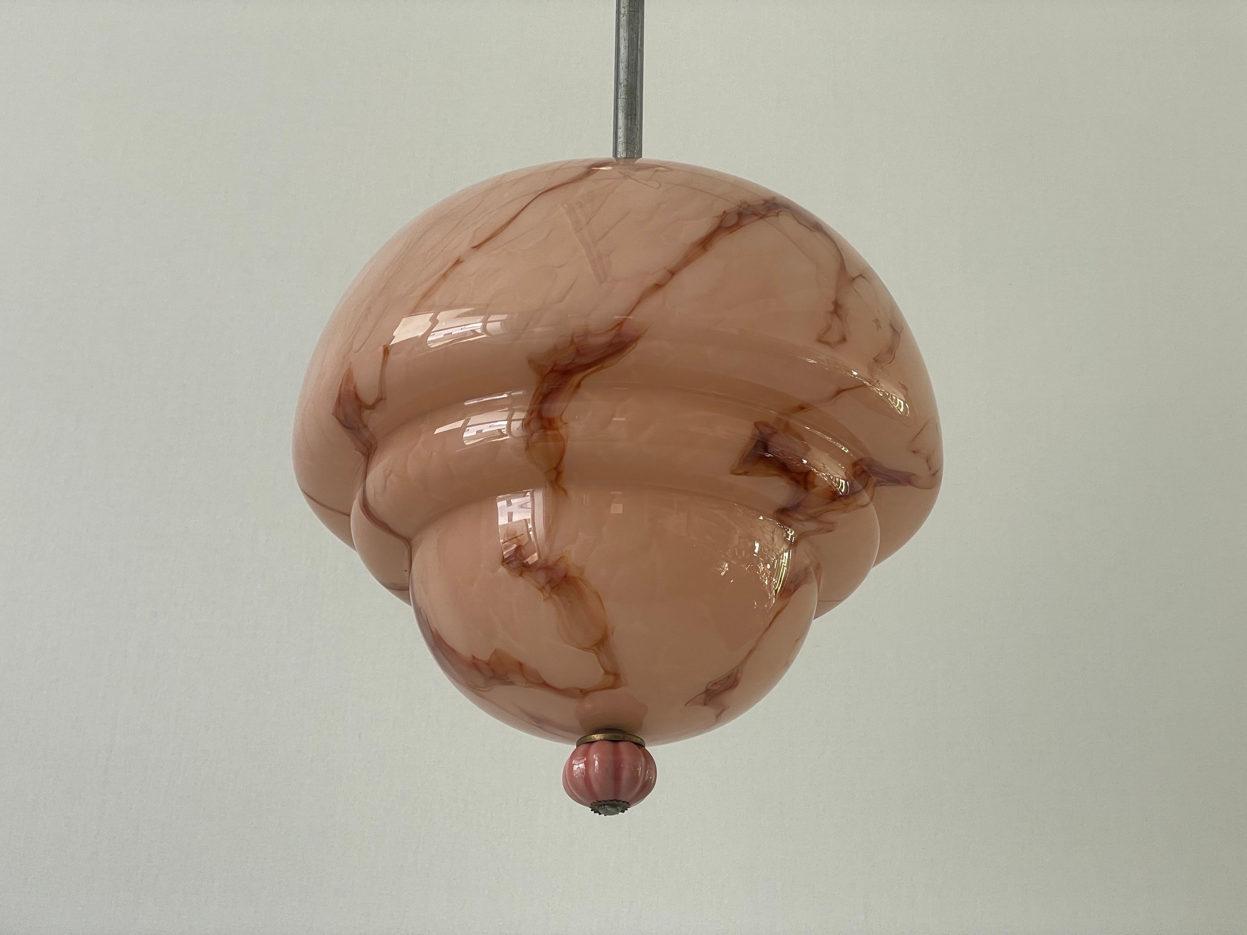 Pink Glass Art Deco Style Ceiling Lamp, 1940s, Germany For Sale 1