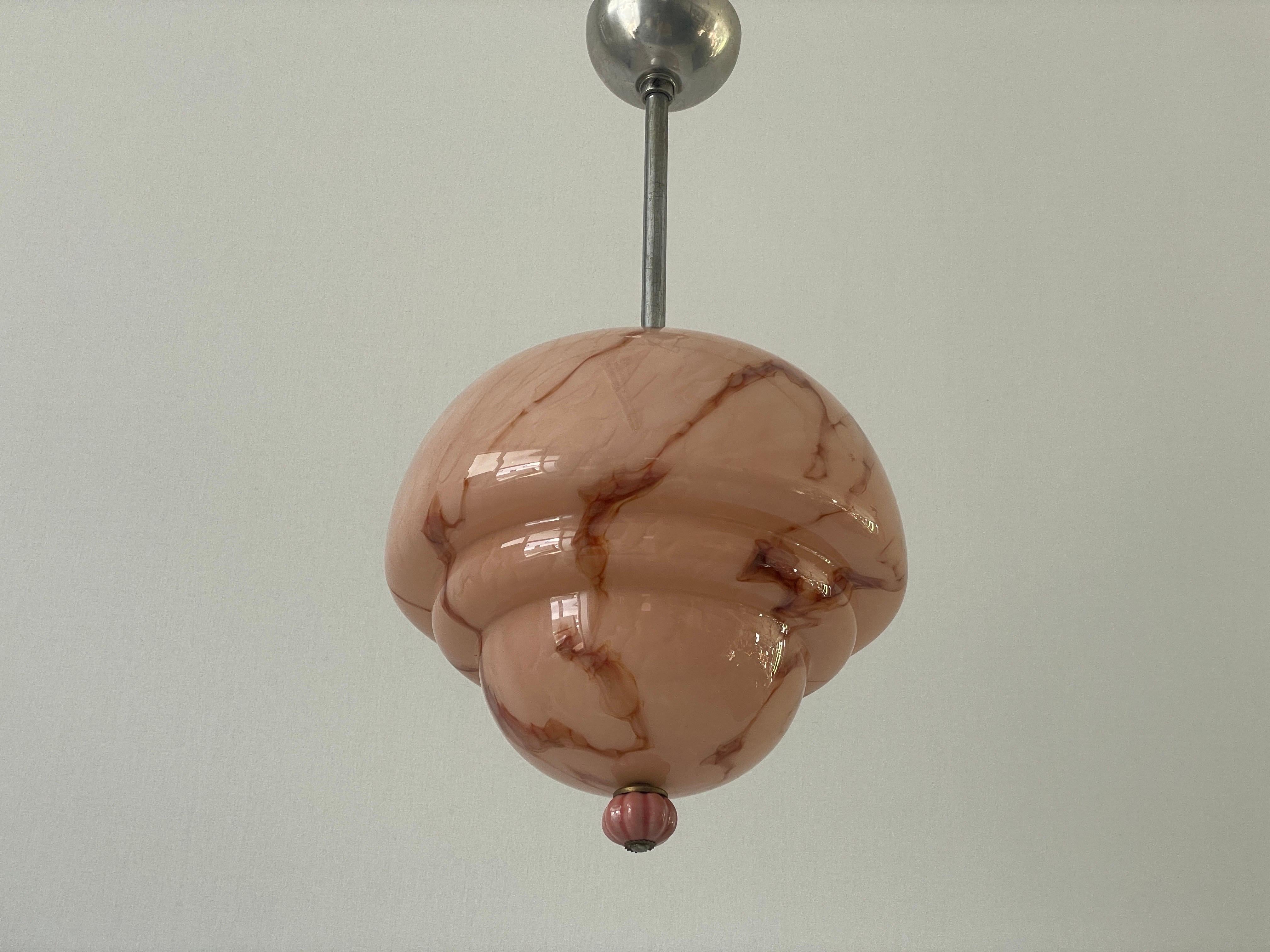 Pink Glass Art Deco Style Ceiling Lamp, 1940s, Germany For Sale 2