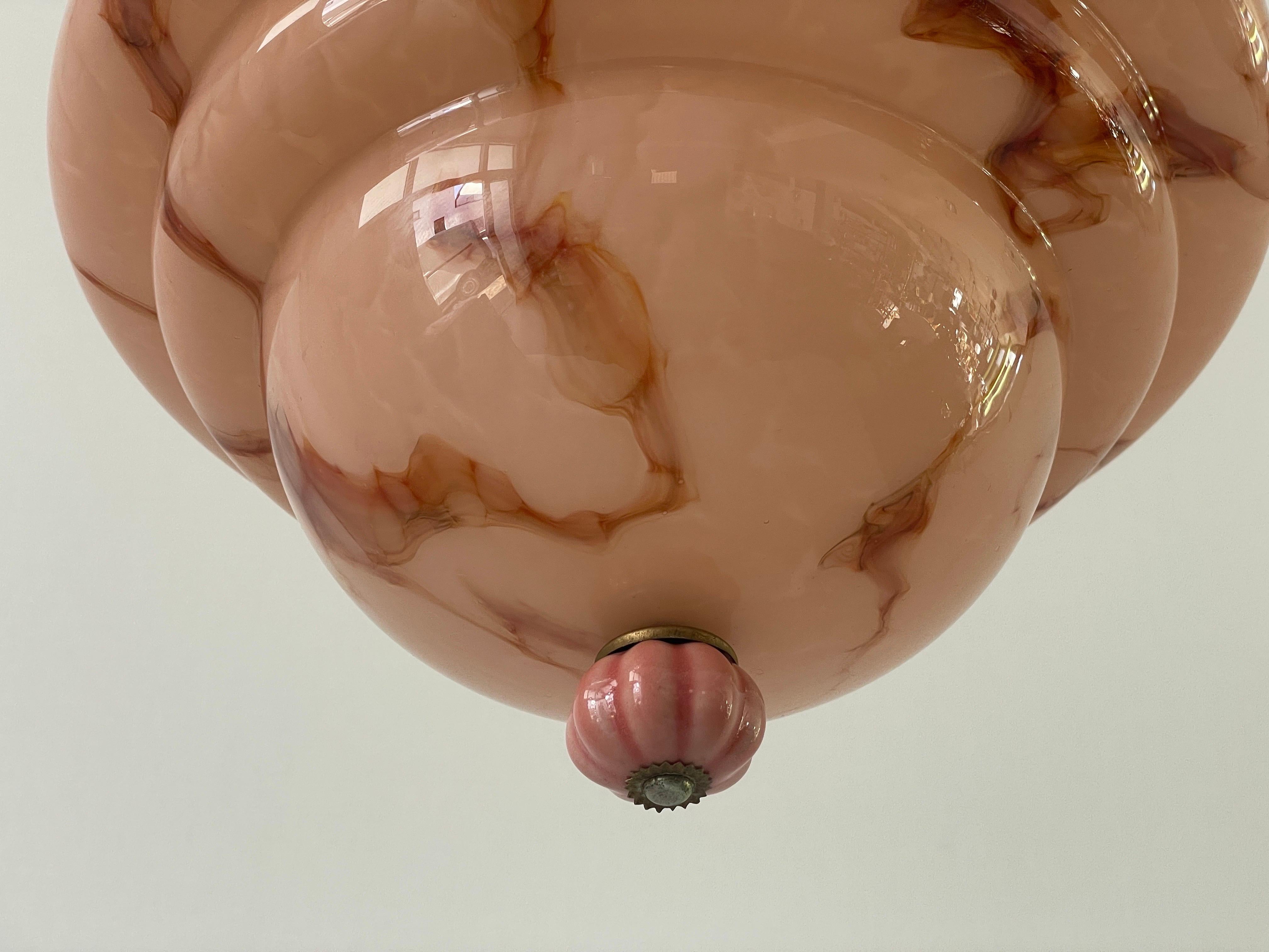 Pink Glass Art Deco Style Ceiling Lamp, 1940s, Germany For Sale 4