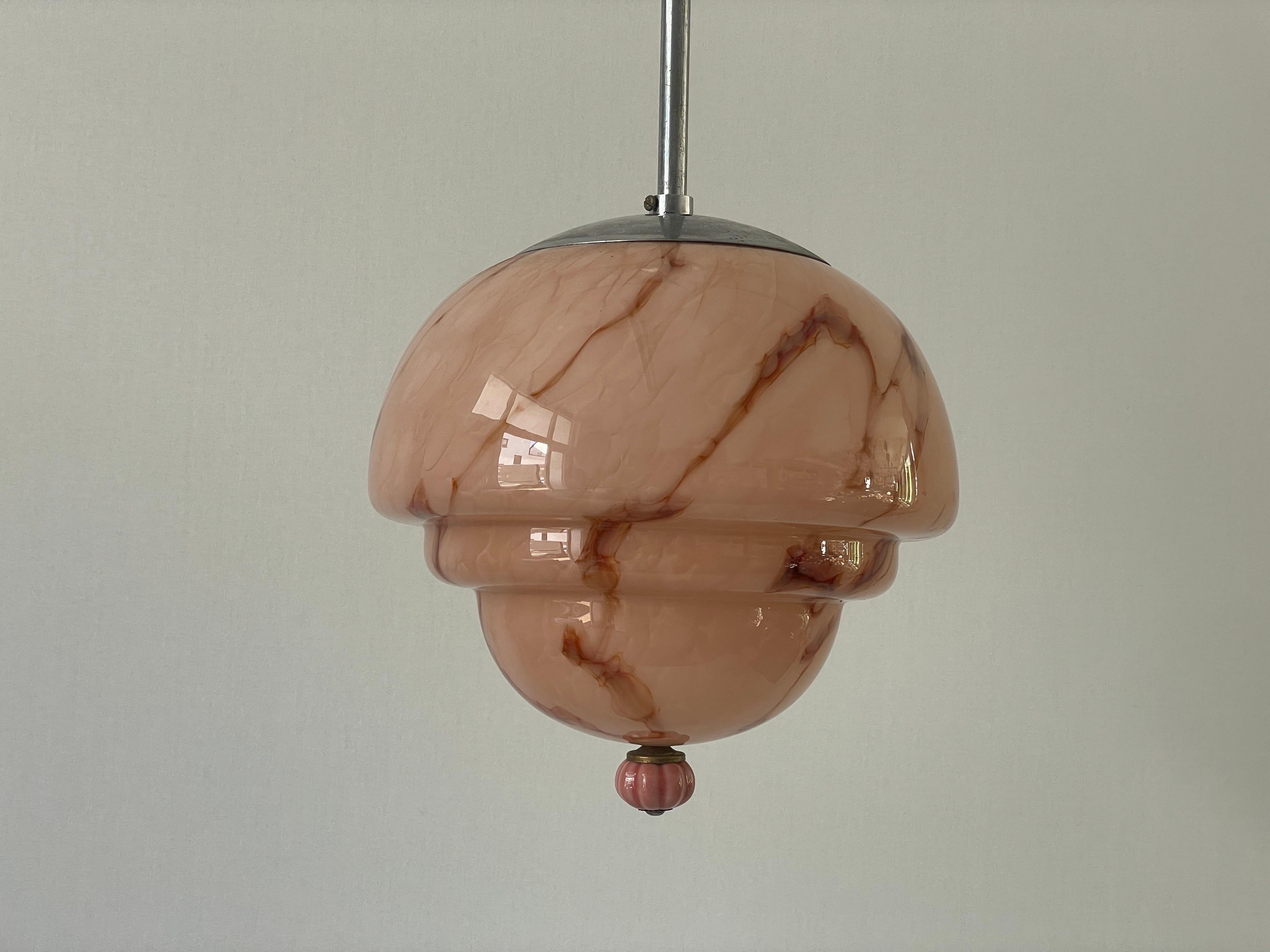 Pink Glass Art Deco Style Ceiling Lamp, 1940s, Germany For Sale