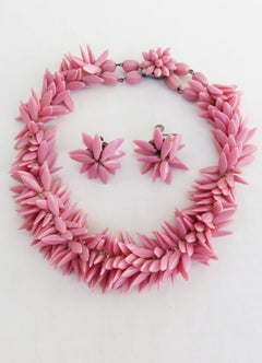 Pink Glass Bead 1950s Necklace and Earring Set