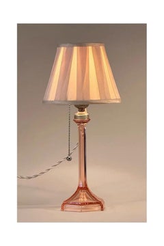 Mid-Century Modern Pink Glass Boudoir Table Lamp with Silk Shade