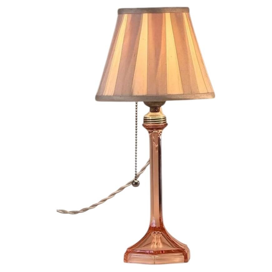 Mid-Century Modern Pink Glass Boudoir Table Lamp with Silk Shade
