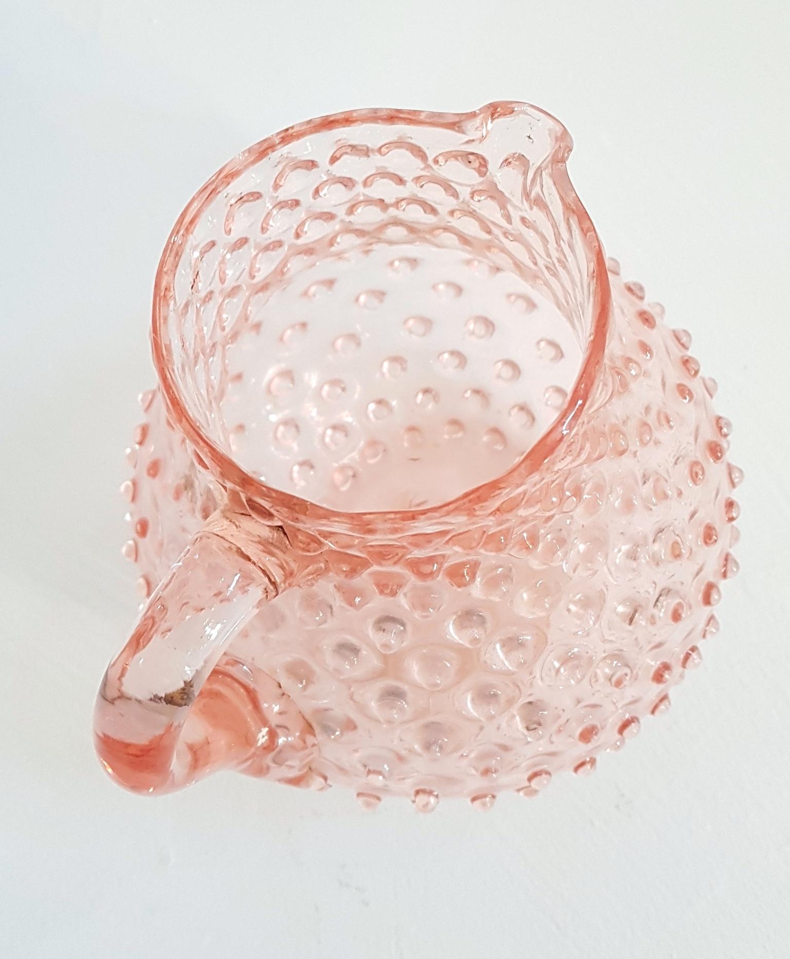 Art Deco Glass Hobnail Jug in Pink by Empoli Italy